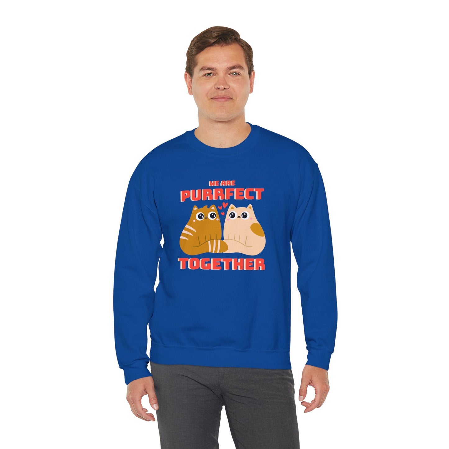 Cat Heart Sweatshirt Unisex 50/50 Cotton-Poly Blend Valentine Gift For Cat Lovers