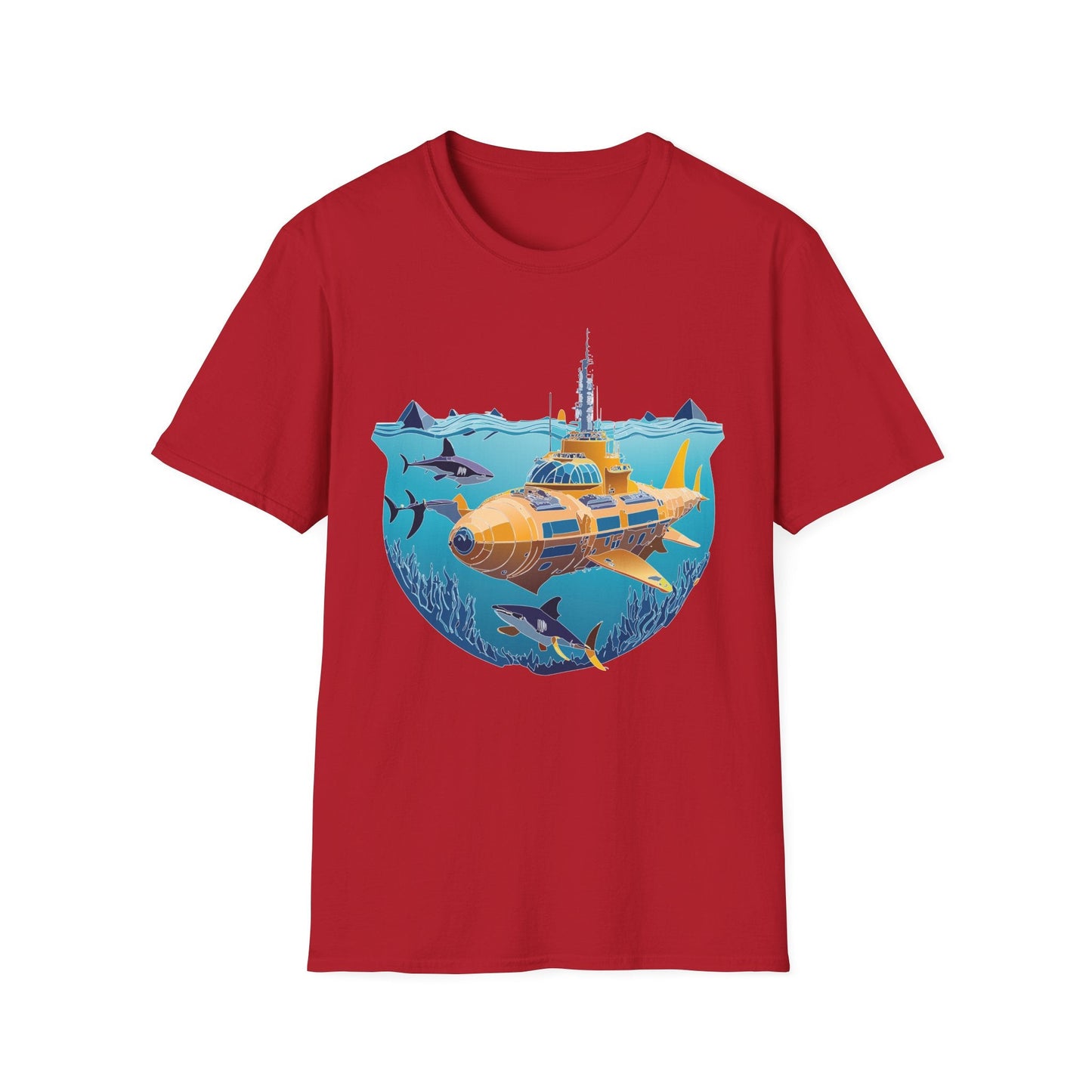 Ocean Tee Shirt Unisex Gildan Softstyle 64000 Ocean Theme Tee With U Boat Design