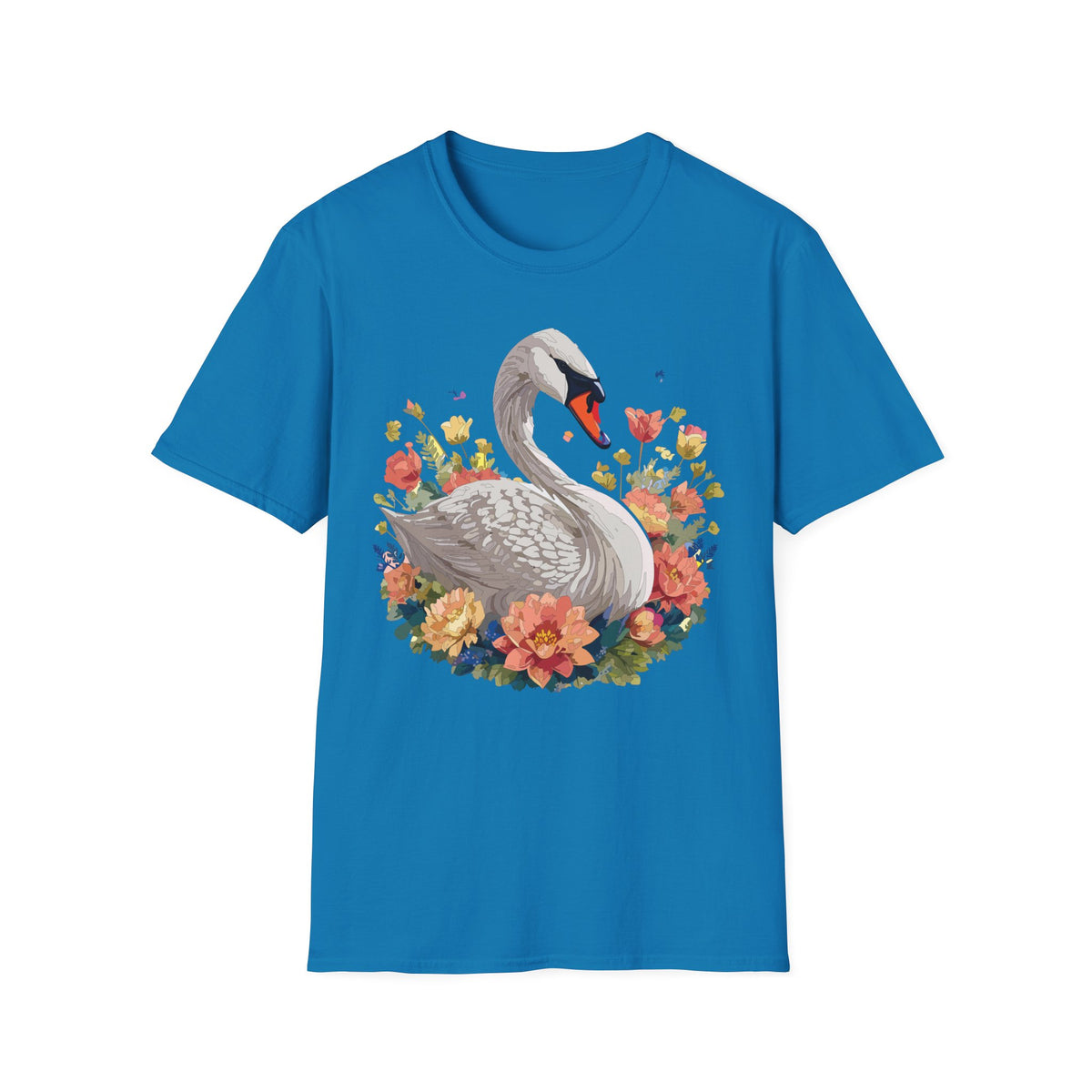 Swan with Watercolor Flowers T-Shirt | Floral Swan Illustration