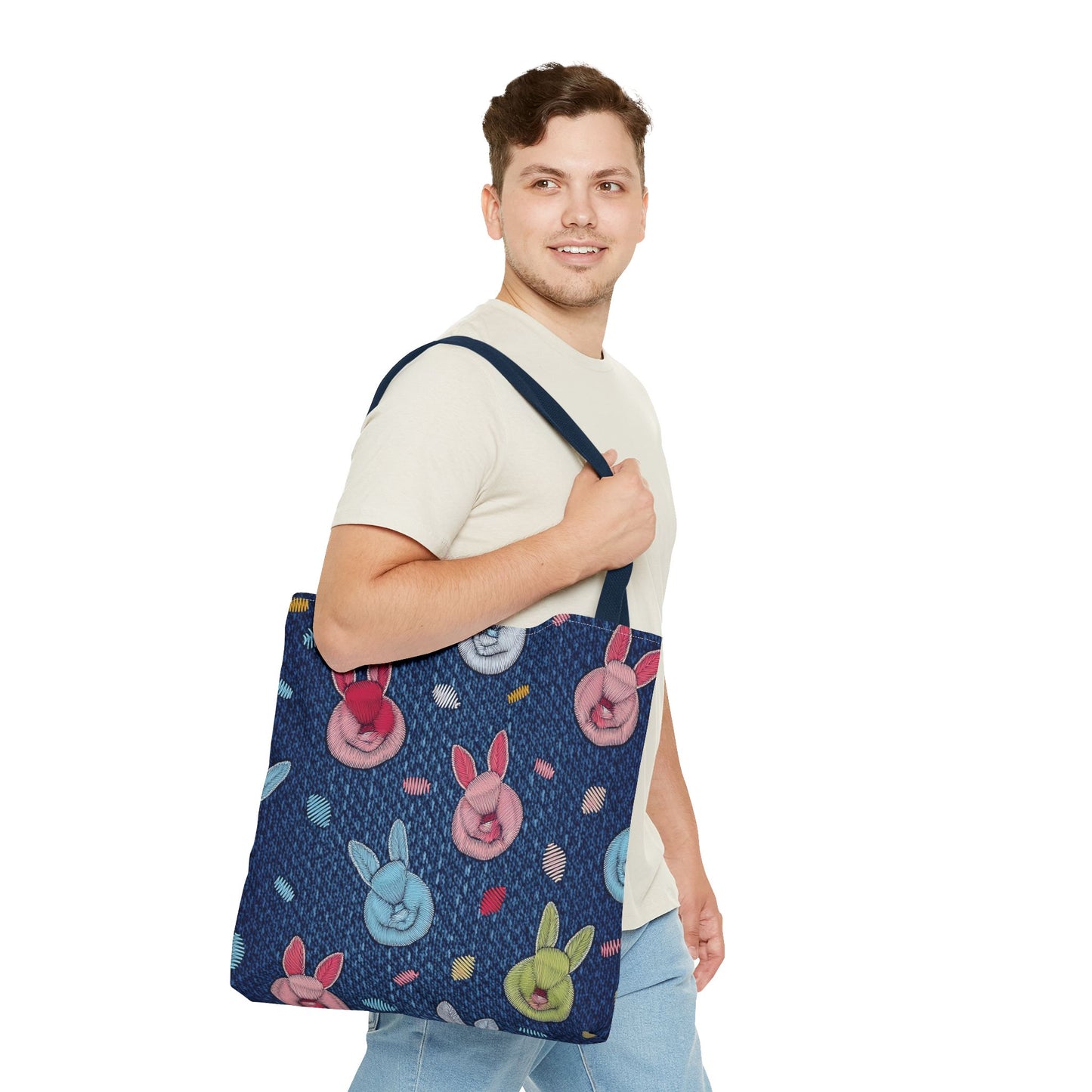 Denim Fabric Imitation Print Unisex Canvas Bag Poly Spun 3 Sizes Tote Bag 192-4