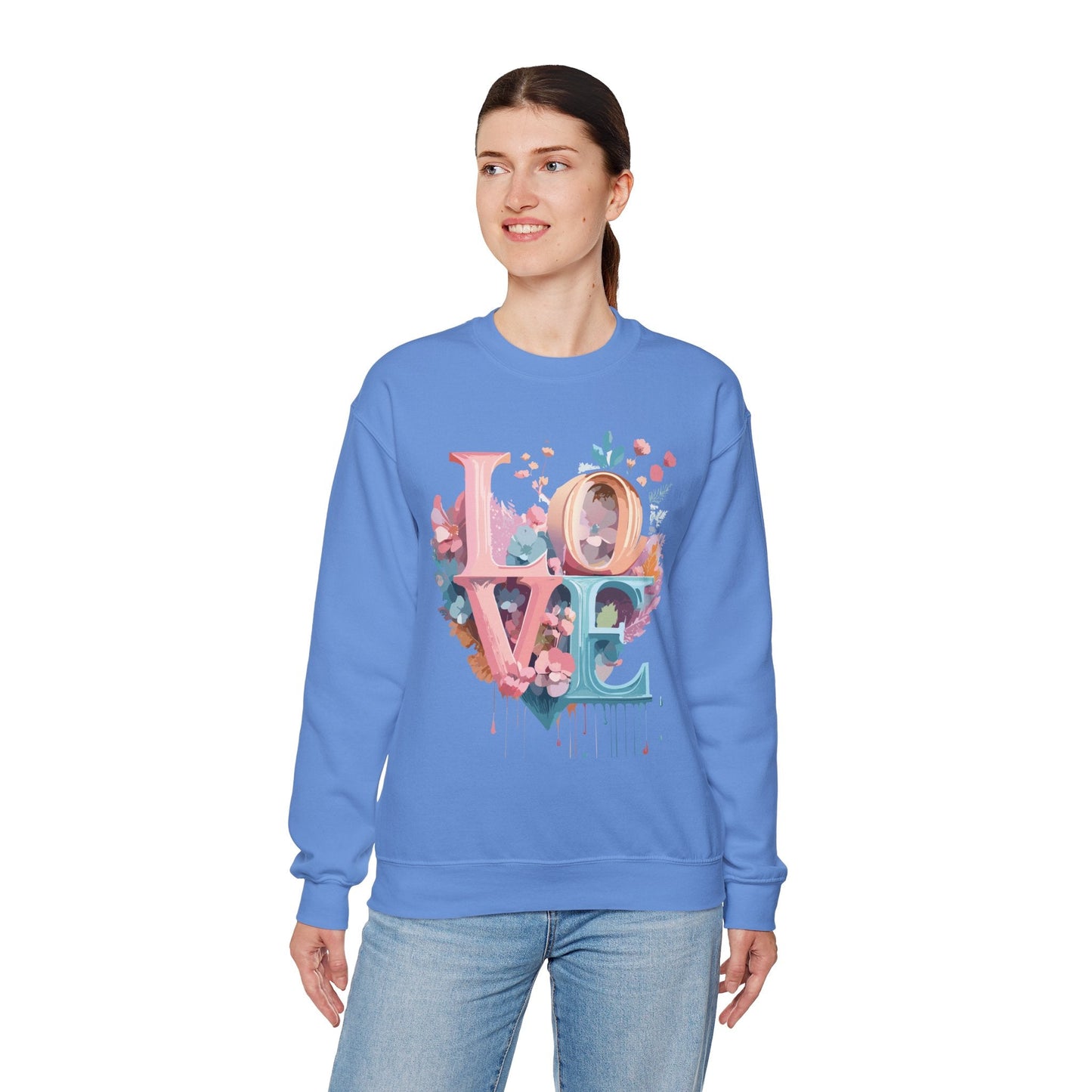 Floral Love Sweatshirt For Valentines Day Unisex Crewneck Fifty Fifty Cotton Polyester