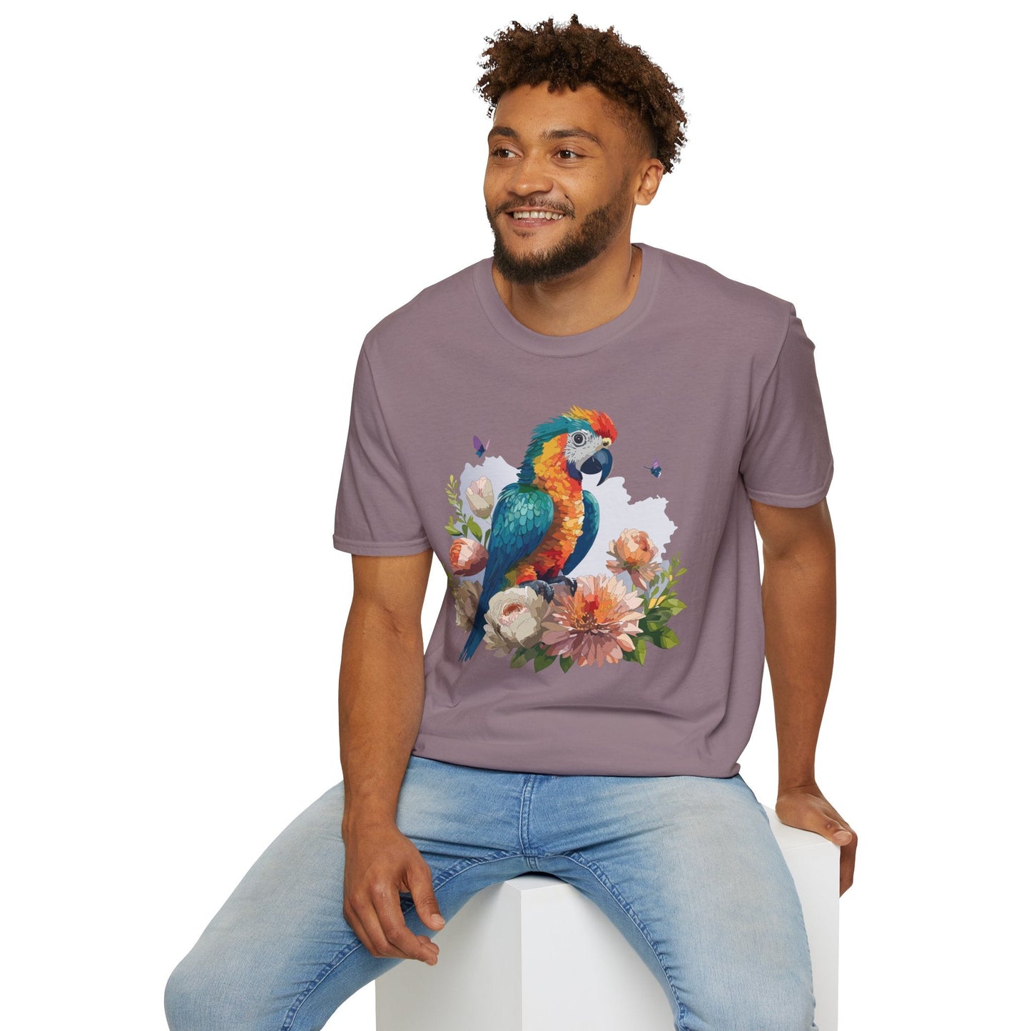 Bird T Shirt Floral Bird Print Unisex Softstyle Cotton Tee Animal Graphic Tee For Everyday Wear