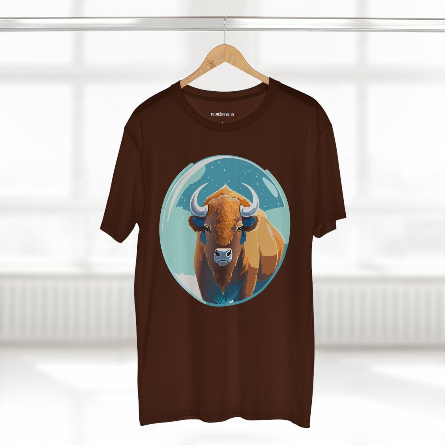 Retro2Nova Bison Art Tee Unisex Premium Cotton Staple Shirt With Original Animal Illustration From Art Collection