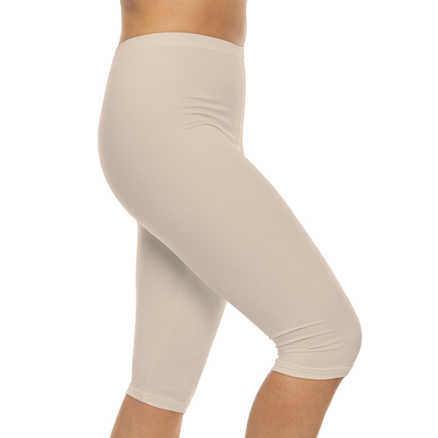 Almond Cream Color Women's Brushed Suede Poly Span Casual Capri Leggings XS-2XL