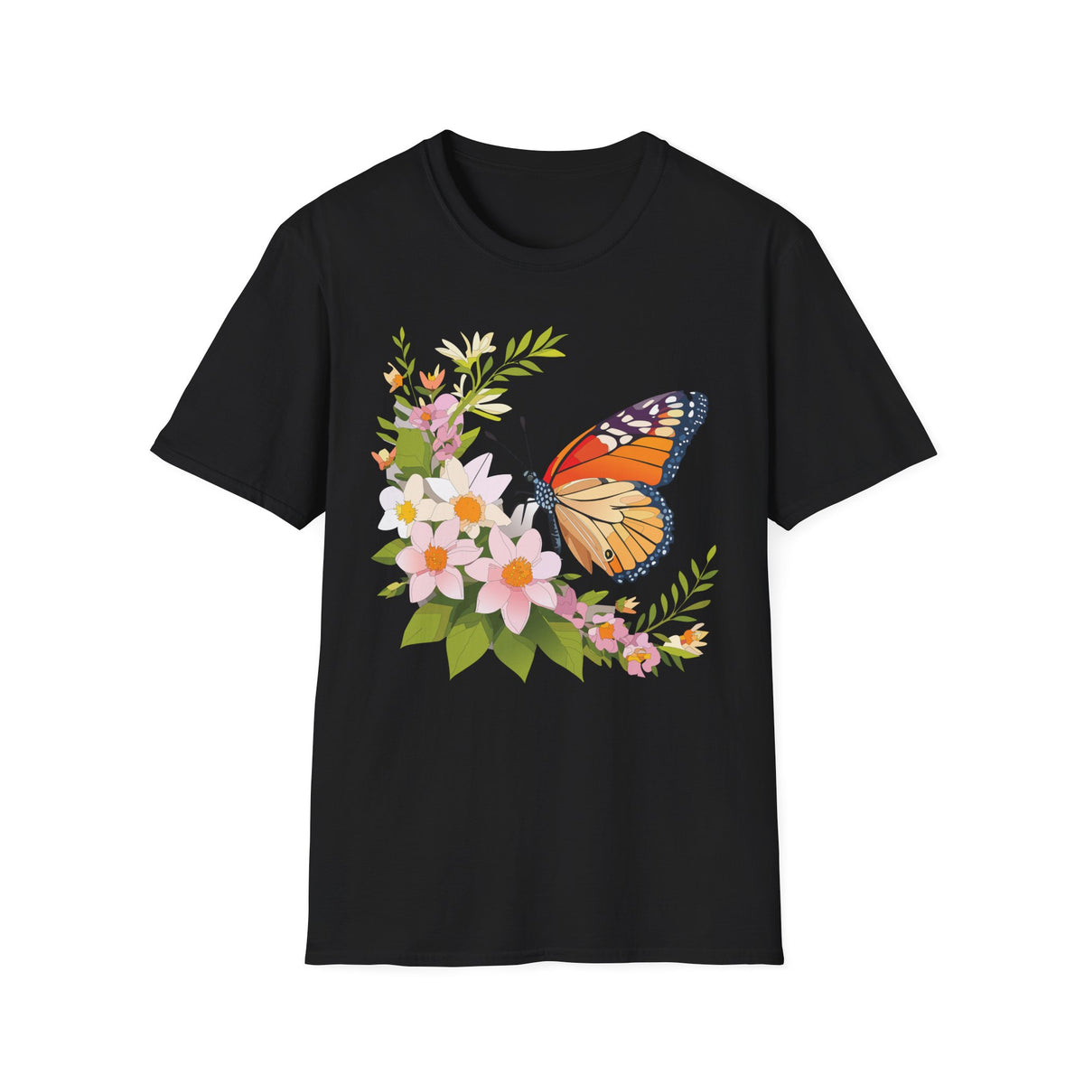Monarch Butterfly Floral Graphic Tee Unisex 100 Cotton Gildan T-Shirt