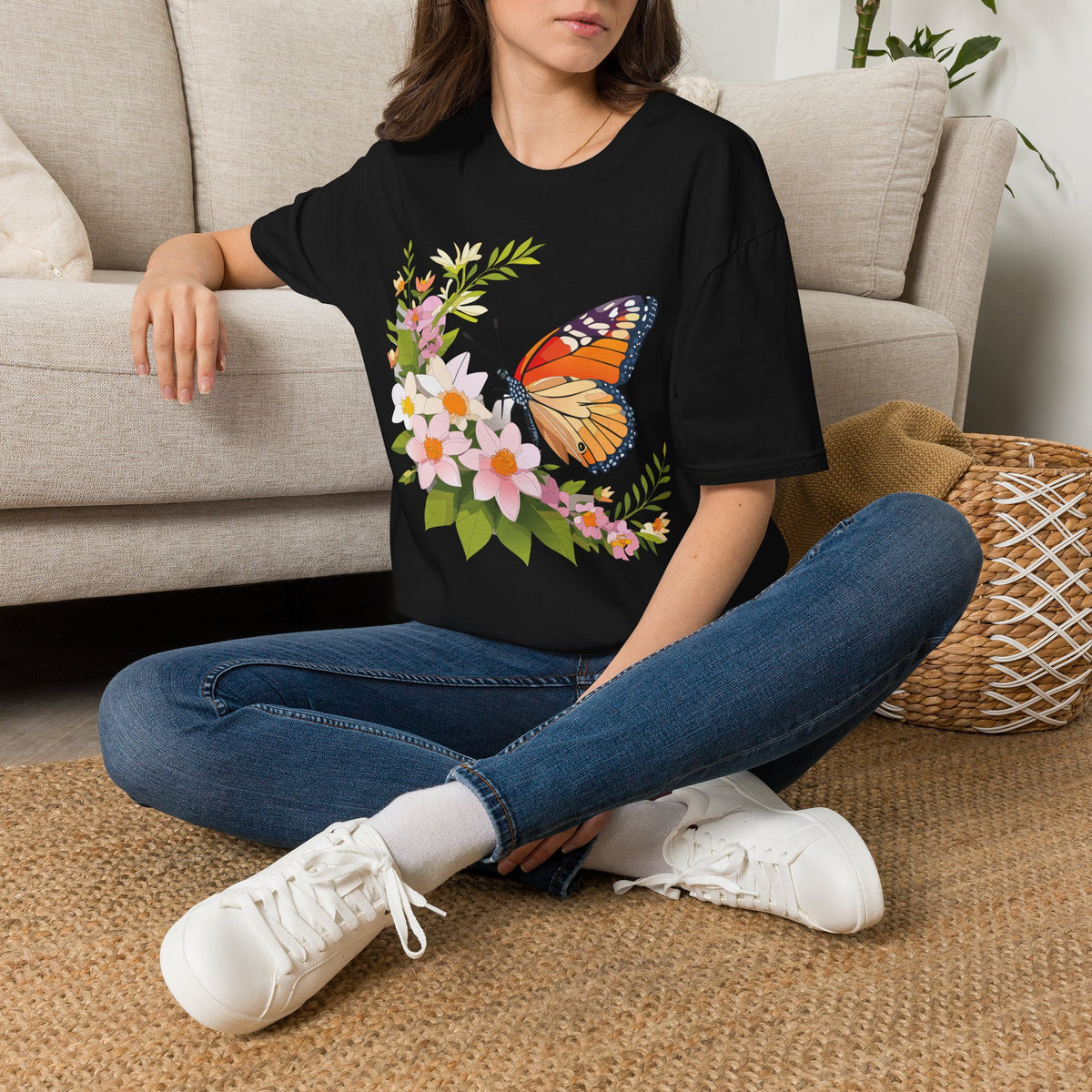 Monarch Butterfly Floral Graphic Tee Unisex 100 Cotton Gildan T-Shirt