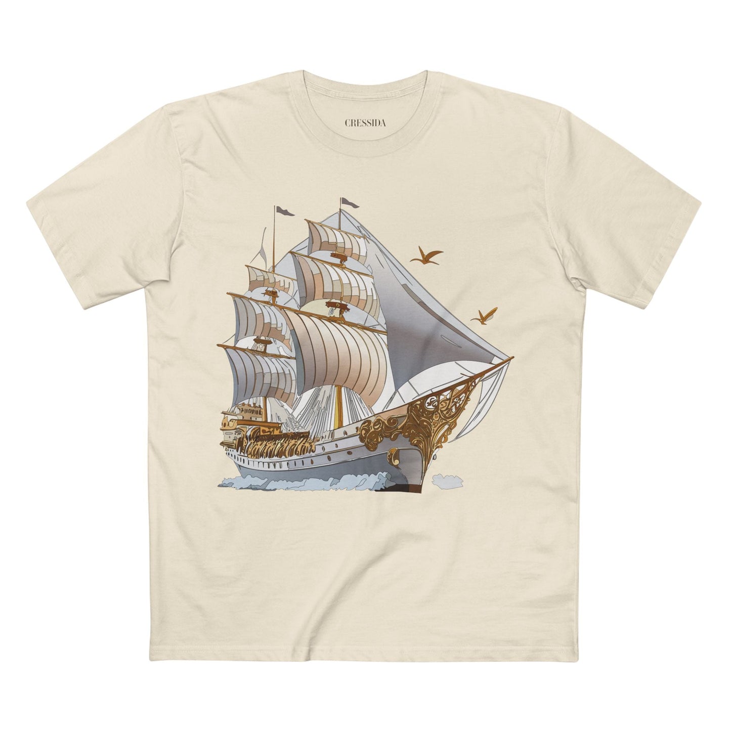 Ship Graphic Unisex 100 Cotton T-Shirt with Gold Frigate Art Design 16