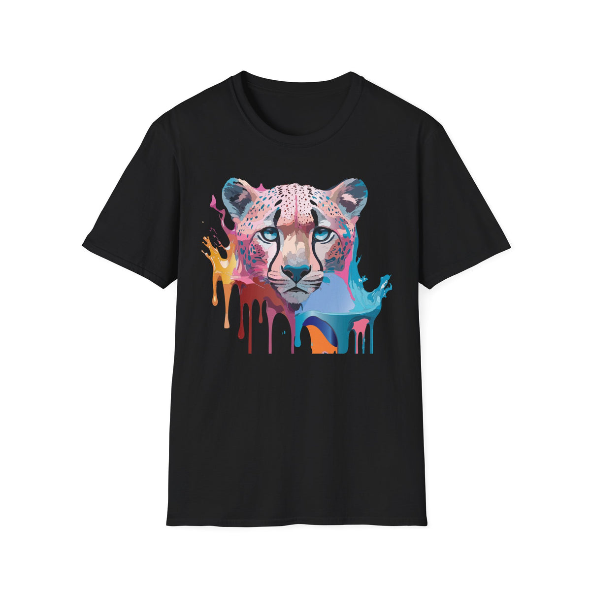 Colorful Cheetah Face T-Shirt | Watercolor Drip Animal Tee