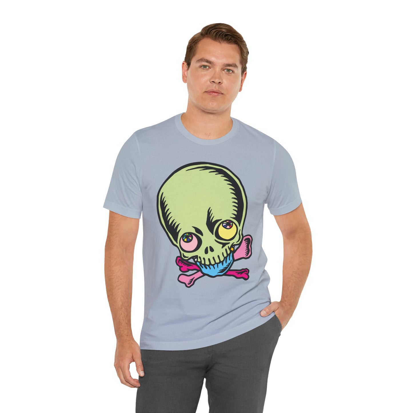 Lt Green Skull Graphic Design Tee, Skull Shirt, Vintage Tees, Art Design T-Shirt, Vintage Graphic Tee, Art Shirts with Skulls