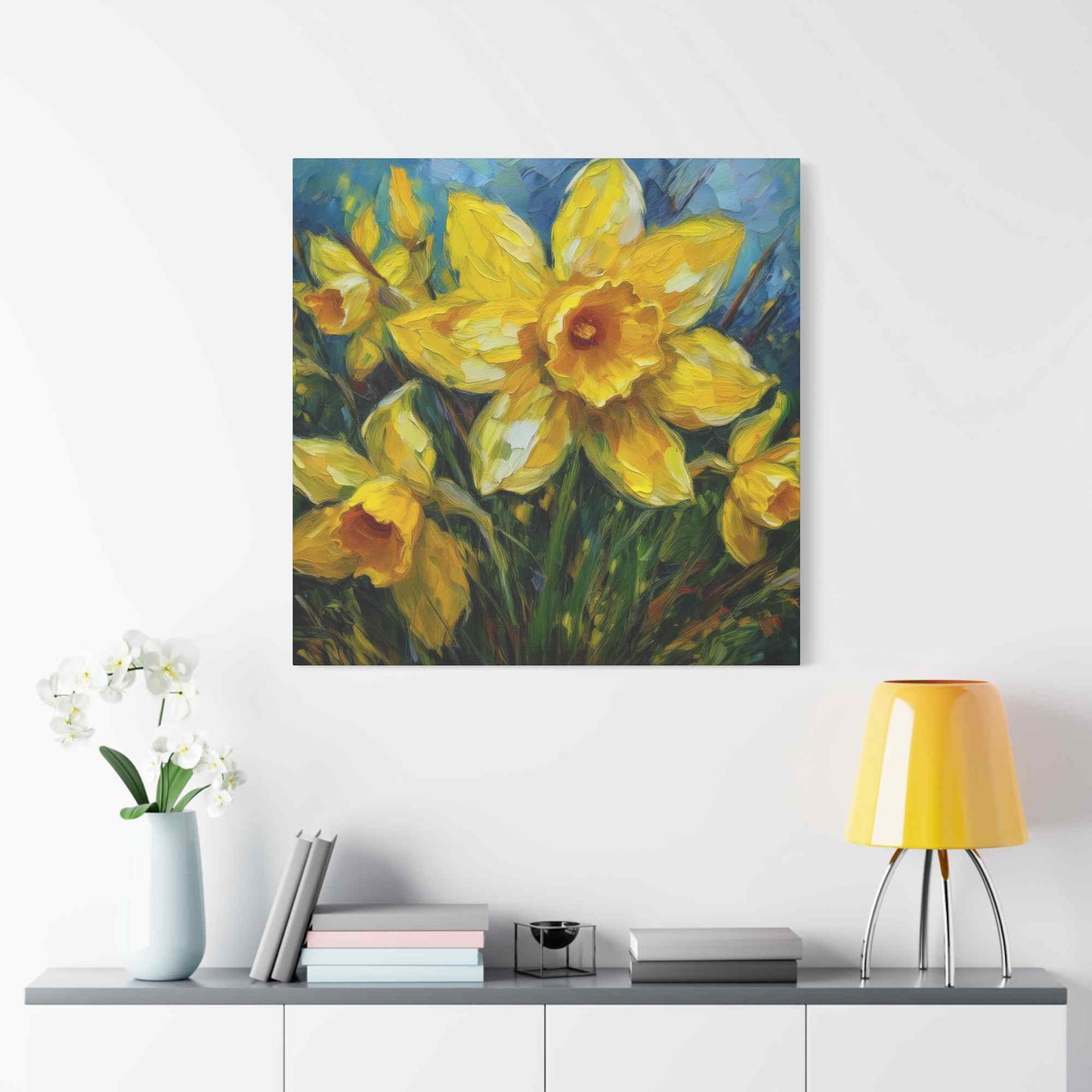Narcissus Print Canvas, Floral Oil Paint Print 20x20, 24x24, 30x30, 32x32, 36x36 Art Design Pine-Wood Inner Frame MC-178