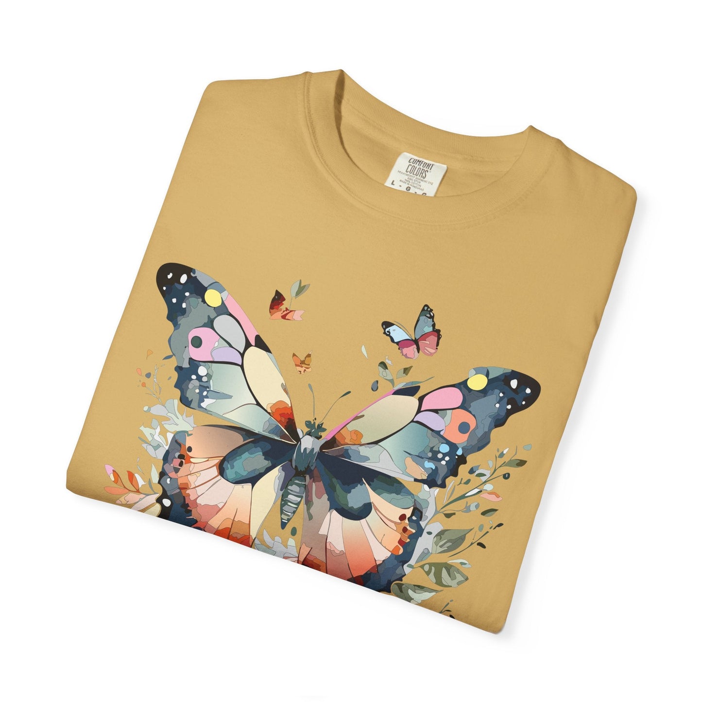 Butterfly Floral Print T-Shirt Botanical Design Unisex Heavy Cotton Tee b3