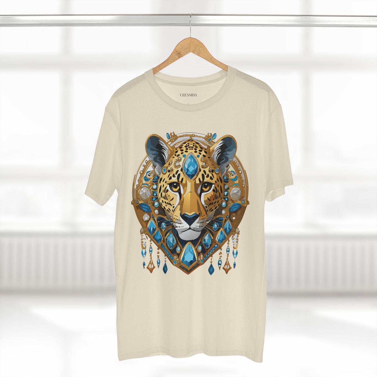 Cheetah Graphic Unisex 100 Cotton Tee With Unique Animal Golden Medallion Art Design 45