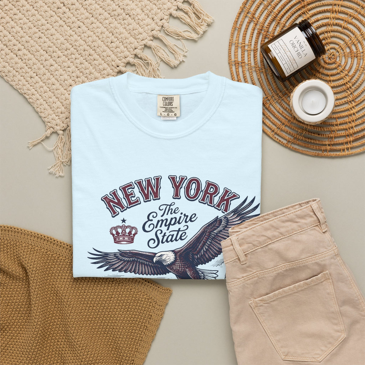 New York Empire State Eagle Vintage Travel Tourist Graphic Gift Tee Unisex 100 Cotton Comfort Colors T-Shirt