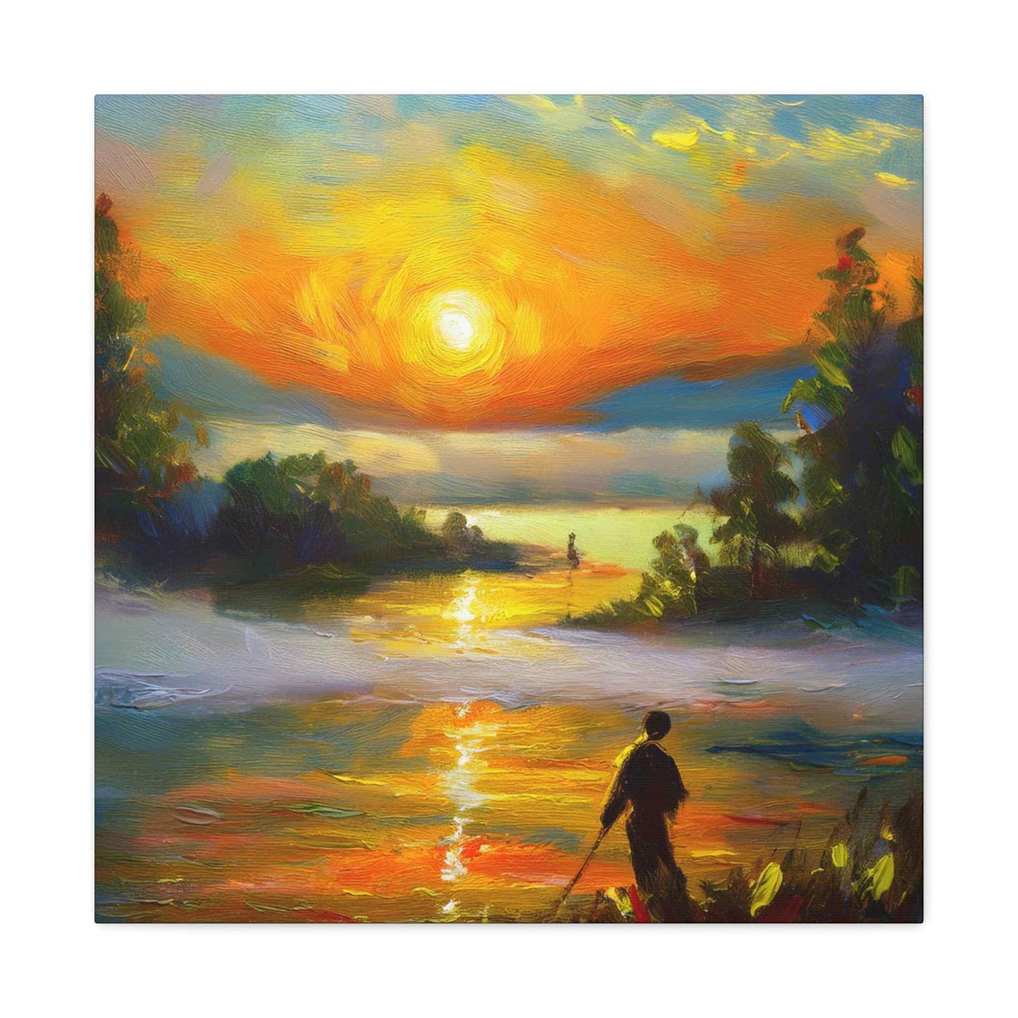 Sunrise Print Canvas, Oil Paint Print 20x20, 24x24, 30x30, 32x32, 36x36 Art Design Print Pine-Wood Inner Frame MC-40
