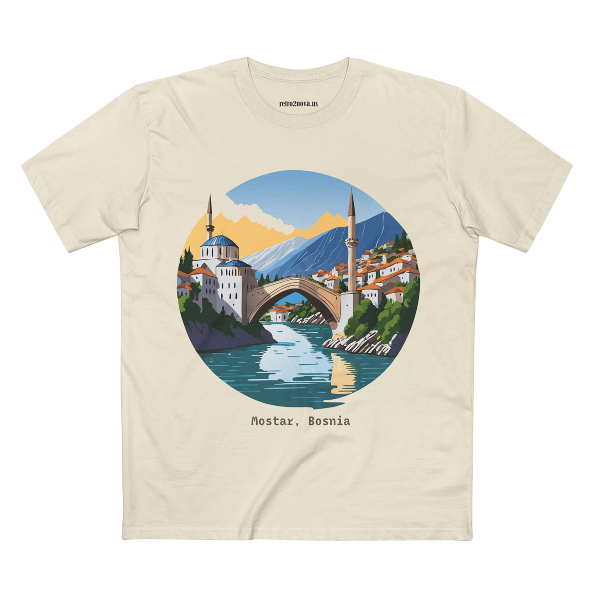 Mostar Bosnia Illustration T-Shirt | Stari Most Bridge Circle Design
