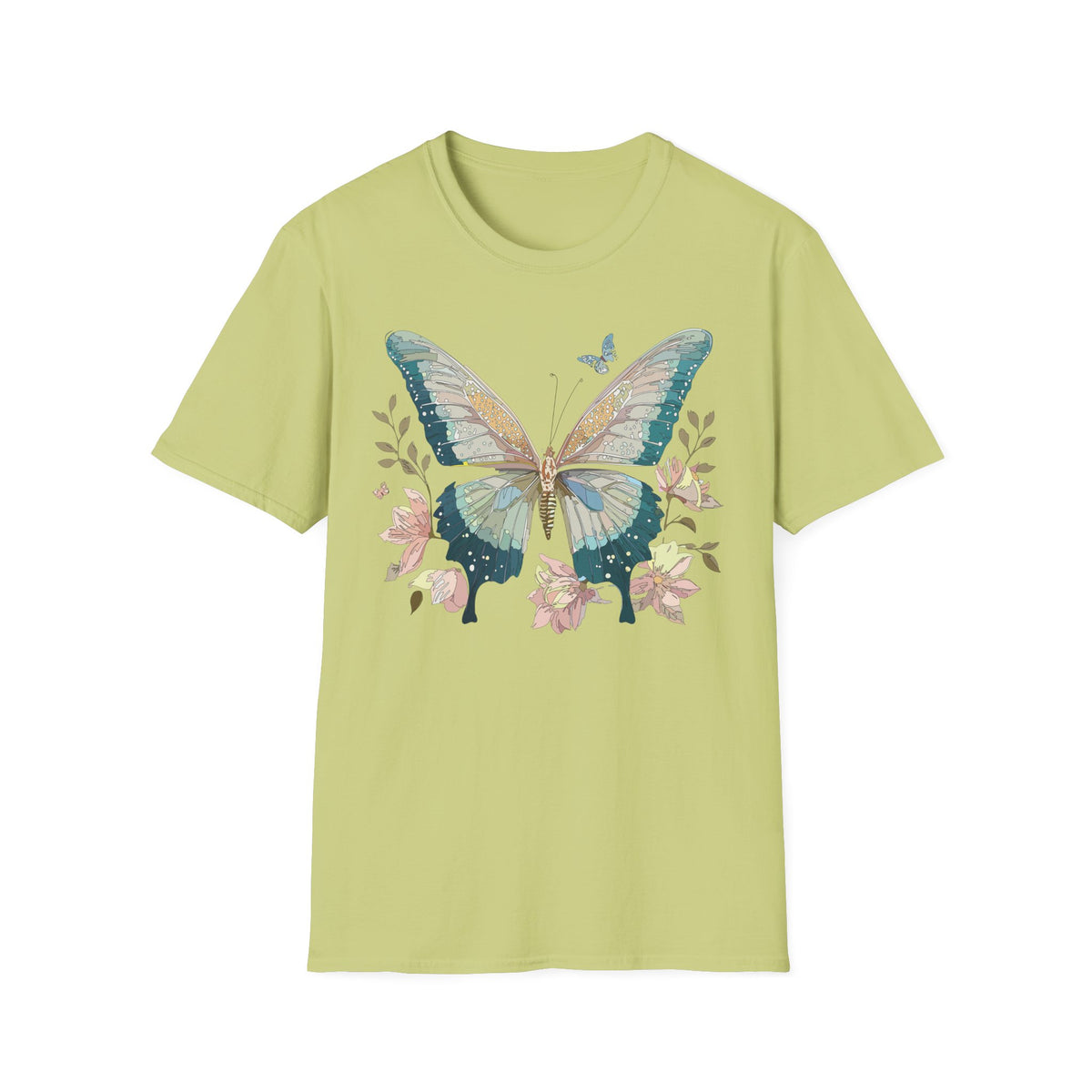Vintage Blue Butterfly T-Shirt | Floral Wings Nature Graphic Tee Unisex 100 Cotton Gildan T-Shirt