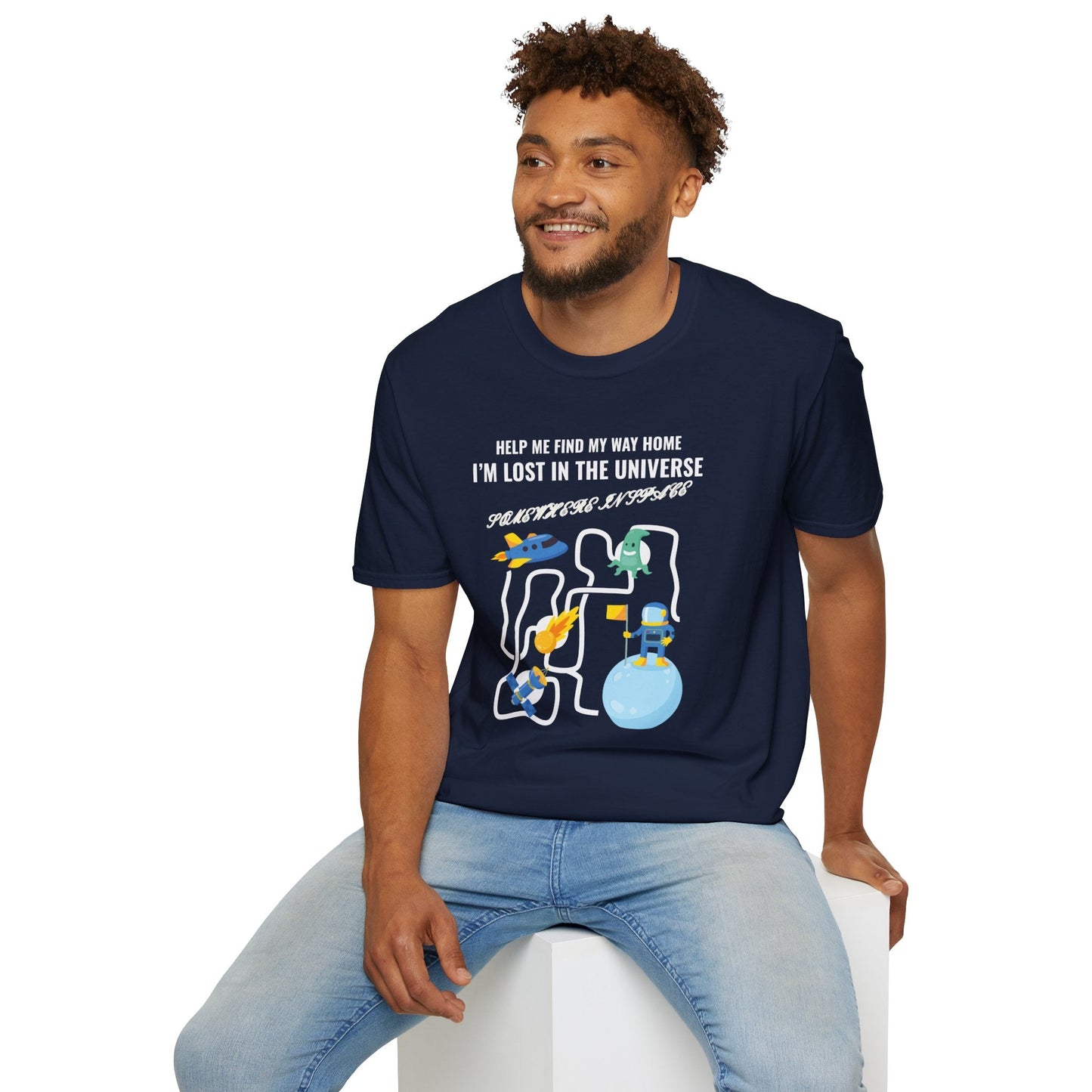 Lost in the Universe TShirt Unisex Cotton Cute Space Maze Graphic Tee