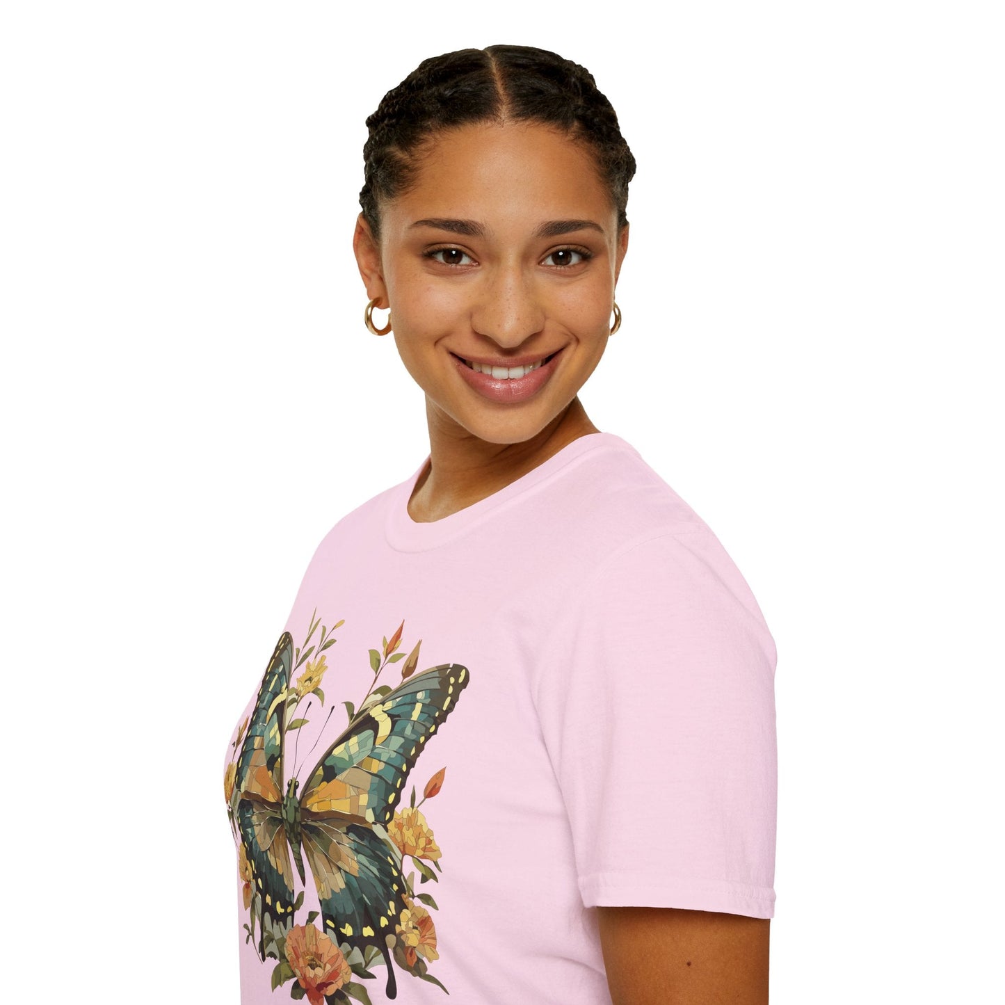 Butterfly Print T Shirt Unisex Monarch Shirt Gildan Softstyle 64000 Ring Spun Cotton