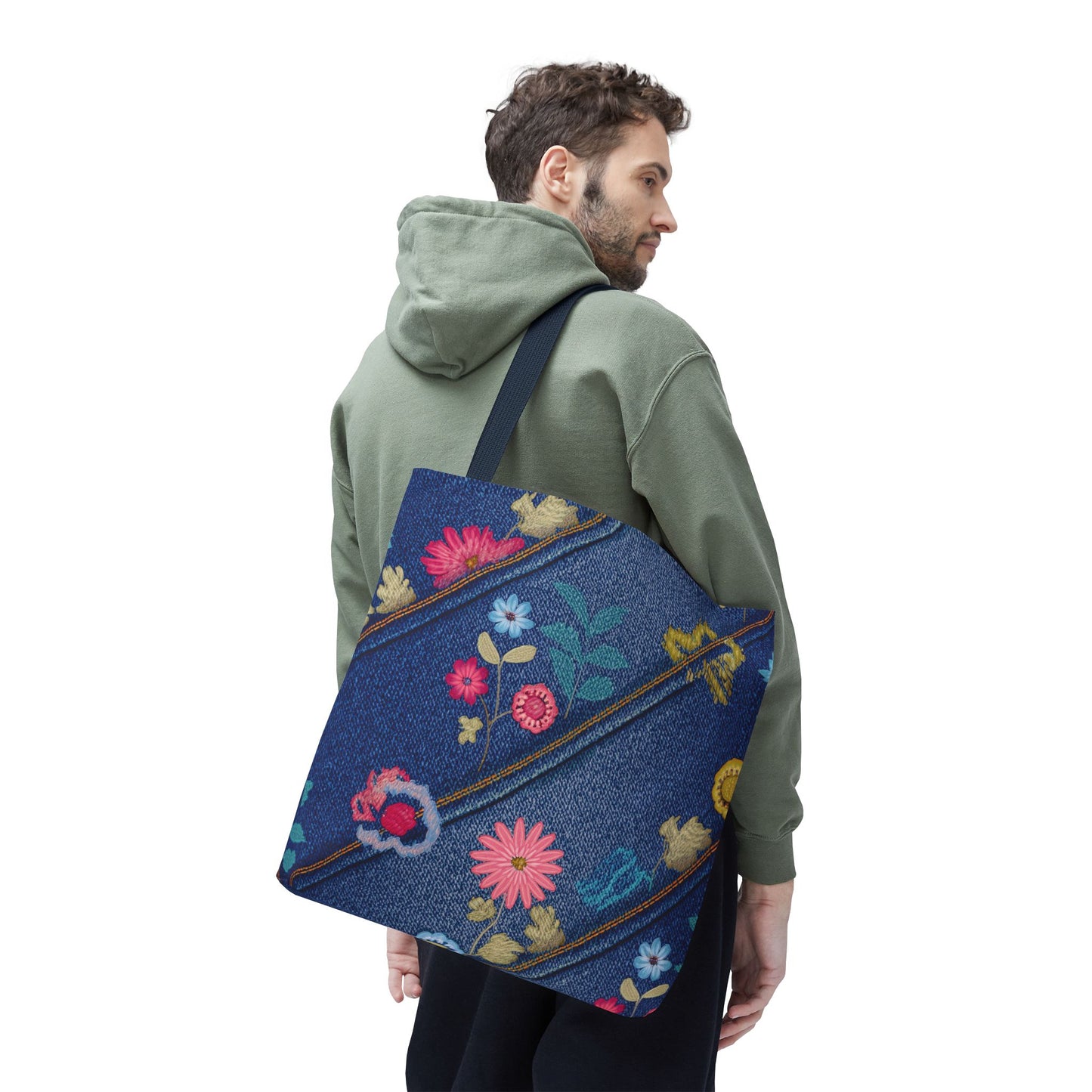 Denim Fabric Imitation Print Unisex Canvas Bag Poly Spun 3 Sizes Tote Bag 164