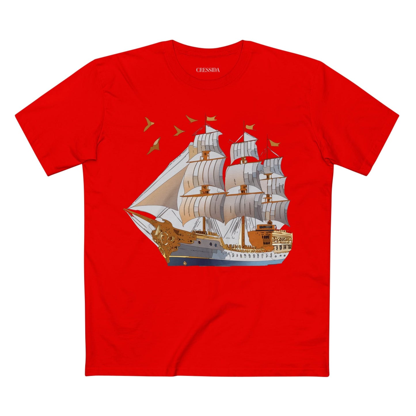 Ship Graphic Unisex 100 Cotton T-Shirt with Gold Frigate Art Design 4