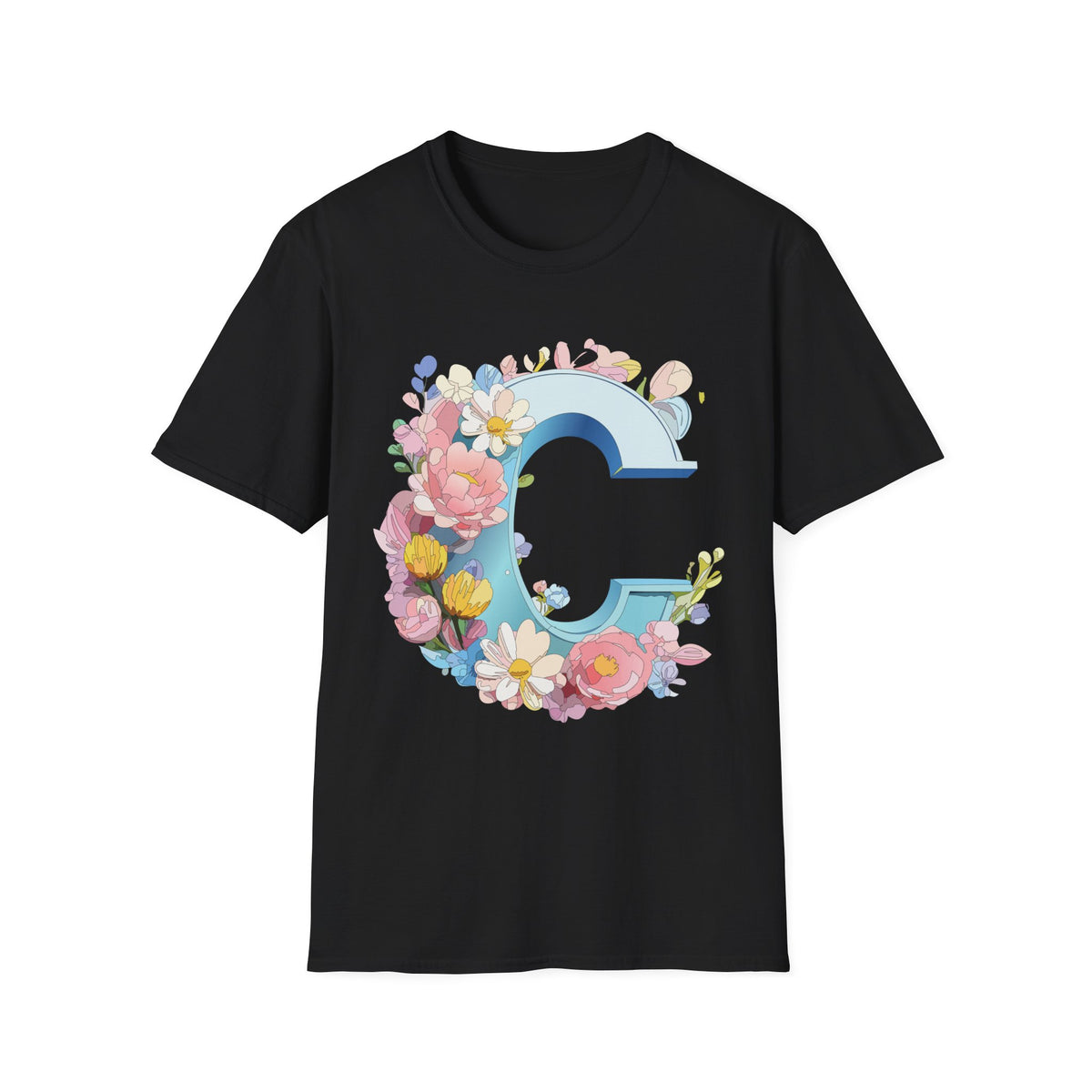 Floral Letter C T-Shirt | Blue Monogram Initial Tee