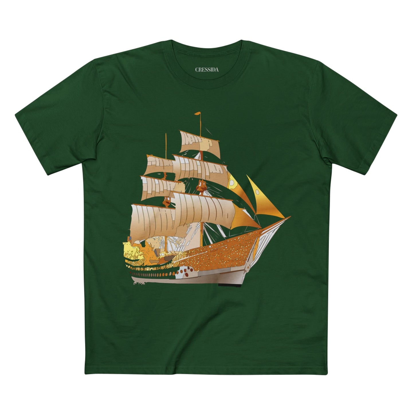 Ship Graphic Unisex 100 Cotton T-Shirt with Gold Frigate Art Design 24