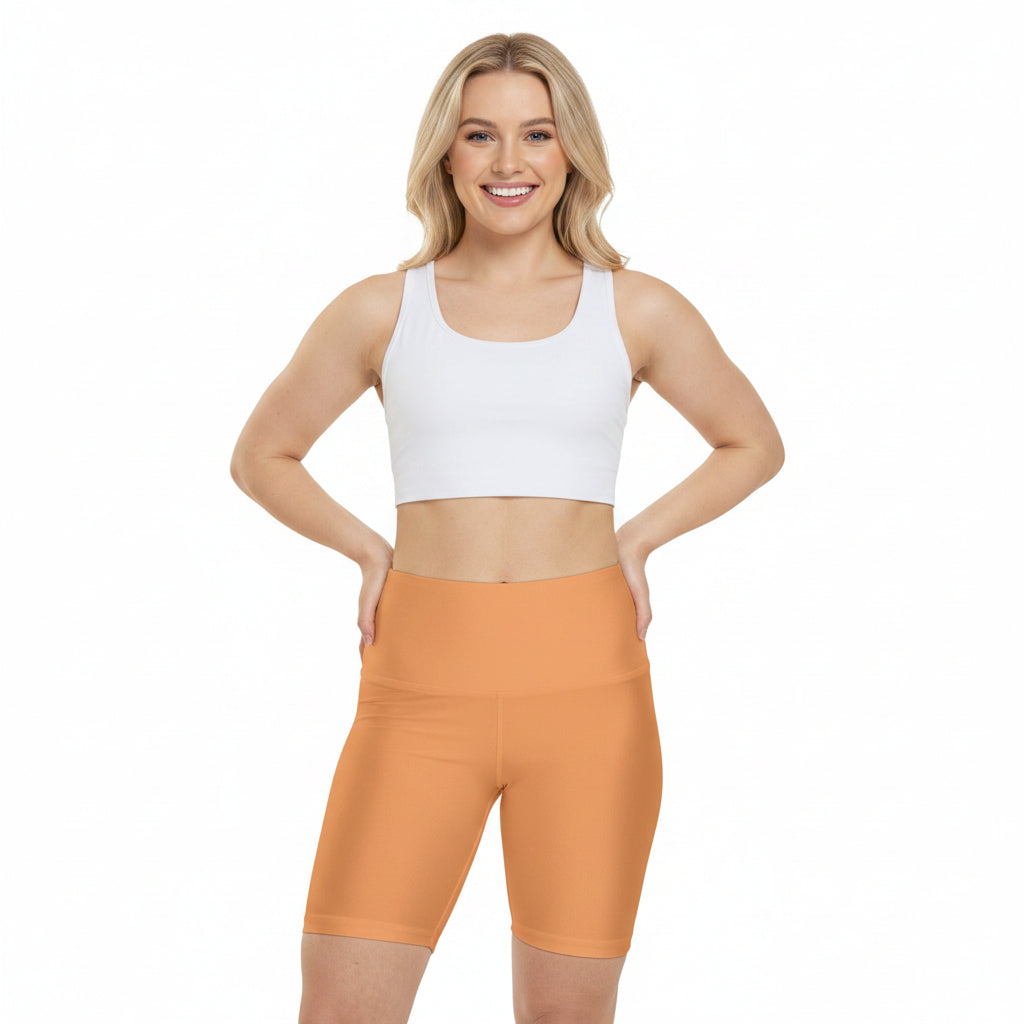 Sandy Gold Women's Workout Shorts — High-Waist Biker Shorts for Yoga & Running