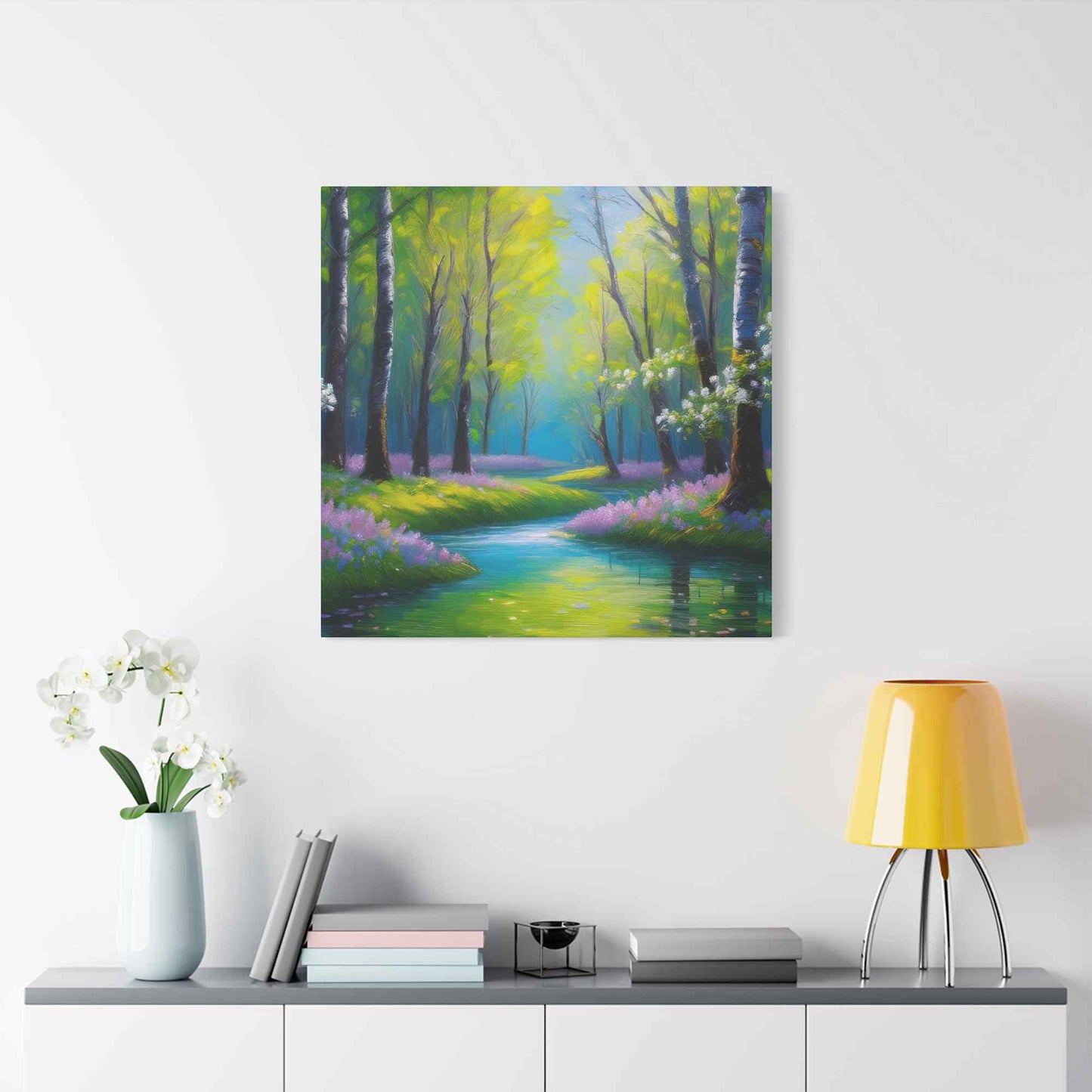 Spring Forest Print Canvas, Oil Paint Print 20x20, 24x24, 30x30, 32x32, 36x36 Art Design Print Pine-Wood Inner Frame MC-96