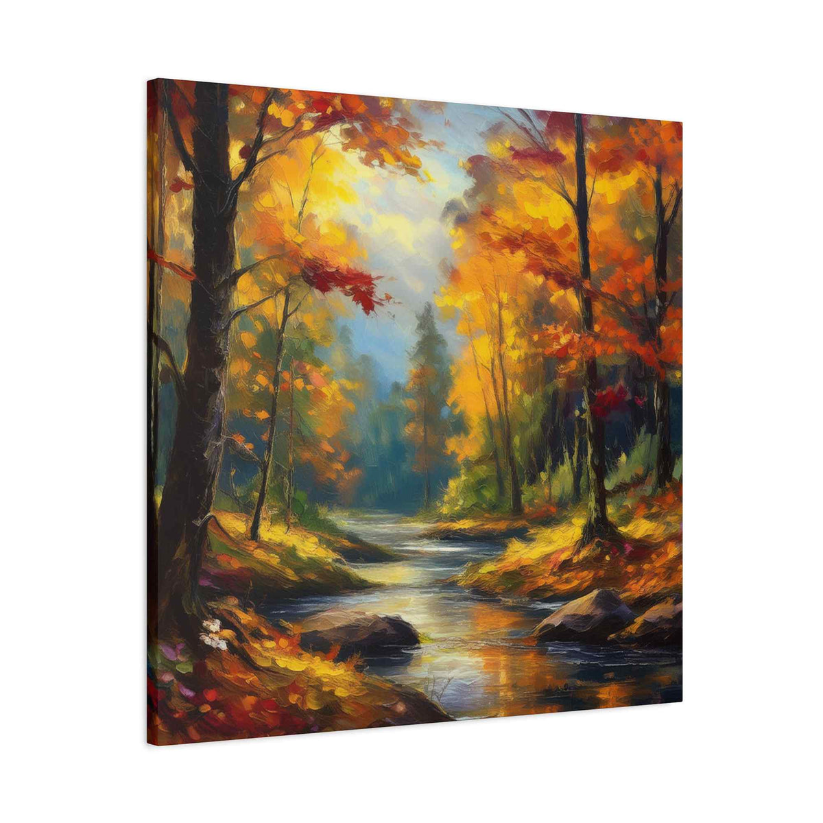 Fall Forest Print Canvas, Oil Paint Print 20x20, 24x24, 30x30, 32x32, 36x36 Art Design Print Pine-Wood Inner Frame MC-104
