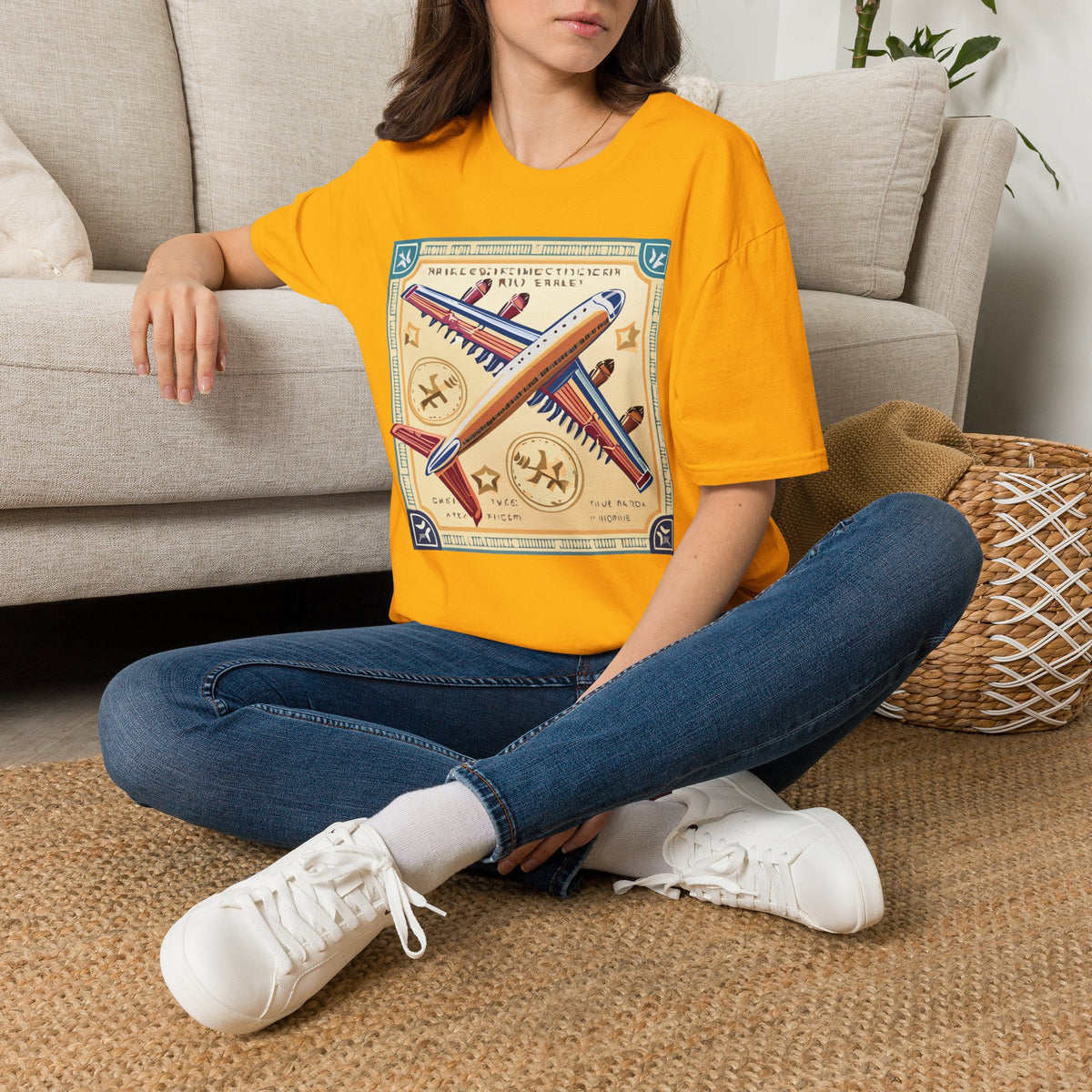 Aviator Vintage Plane T-Shirt — Retro Travel Aircraft Design Travel Post Graphic Design Unisex 100 Cotton Gildan T-Shirt