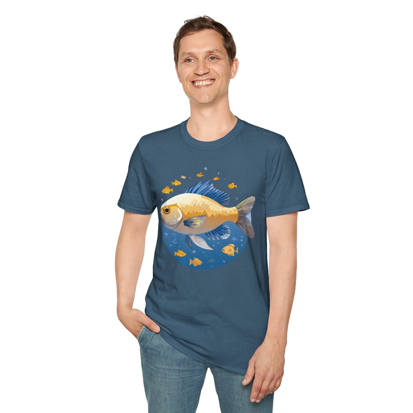 Fish Art Graphic Tee Shirt Unisex Gildan Softstyle 64000 100 Percent Ring Spun Cotton