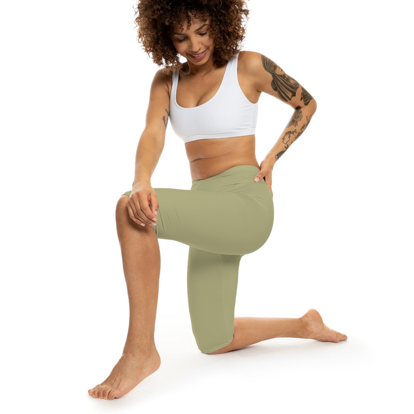 Dry Sage Color Women's Brushed Suede Poly Span Casual Capri Leggings XS-2XL