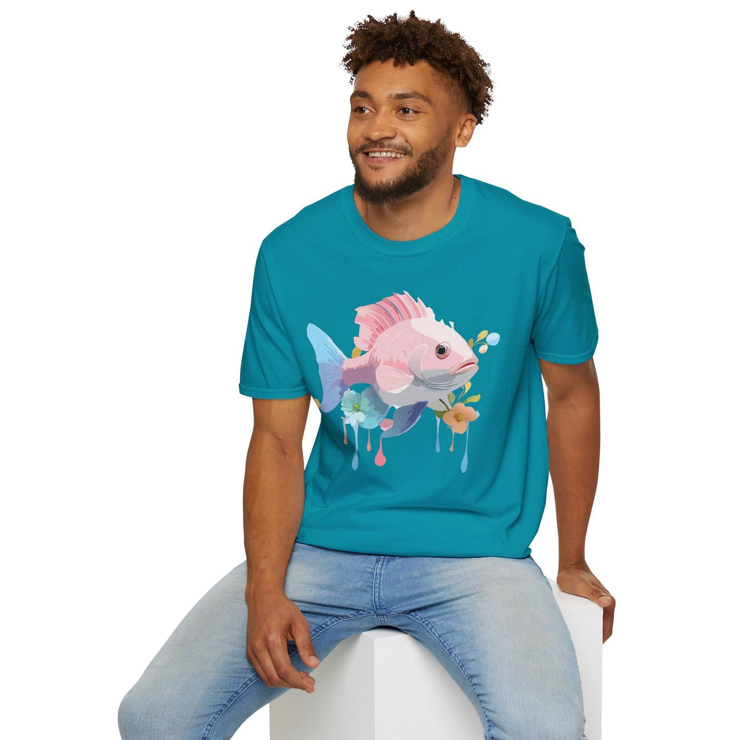 Fish Art Design Shirt Unisex Graphic Tee With Fish Illustration Gildan Softstyle 64000