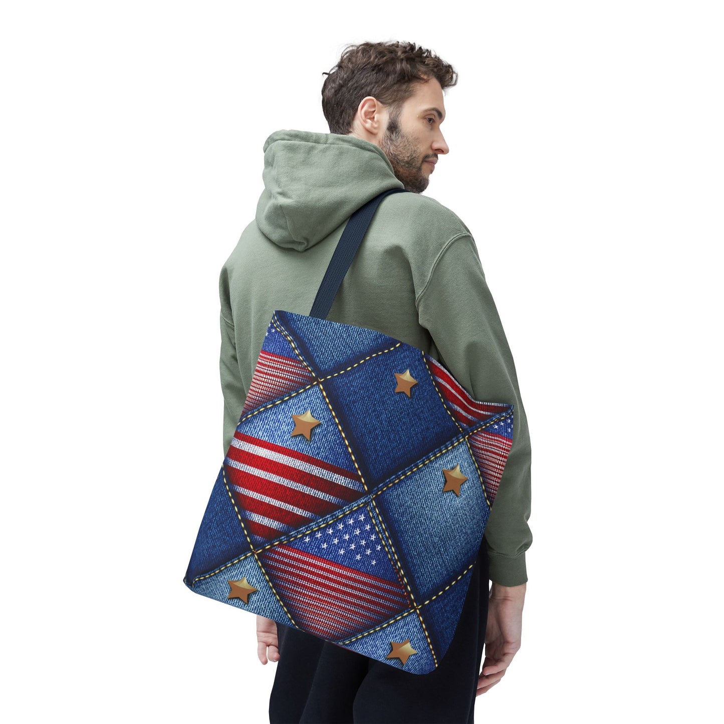 4th of July Graphic Denim Fabric Imitation Print Unisex Canvas Bag Poly Spun 3 Sizes Tote Bag 200-20