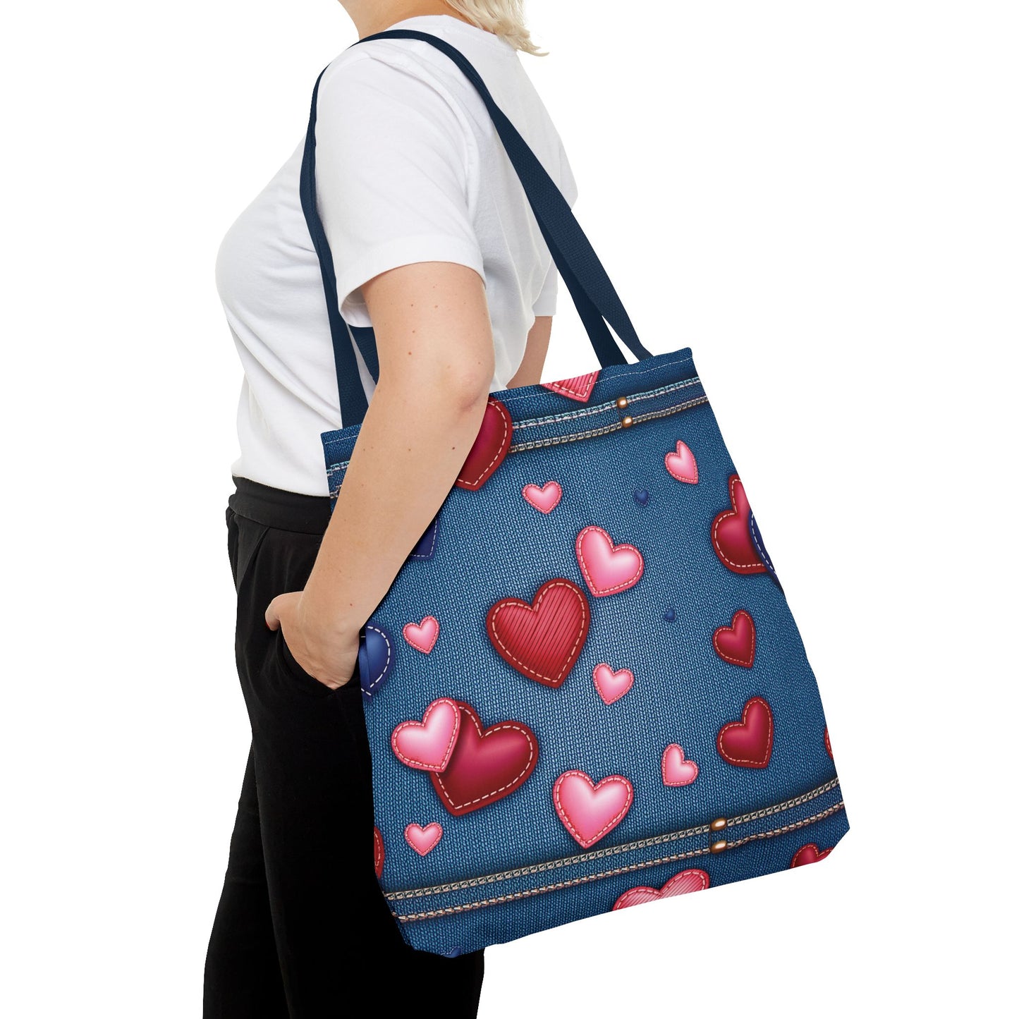 Love Day Graphic Design Denim Fabric Imitation Print Unisex Canvas Bag POLY 3 Sizes Tote Bag 201-29