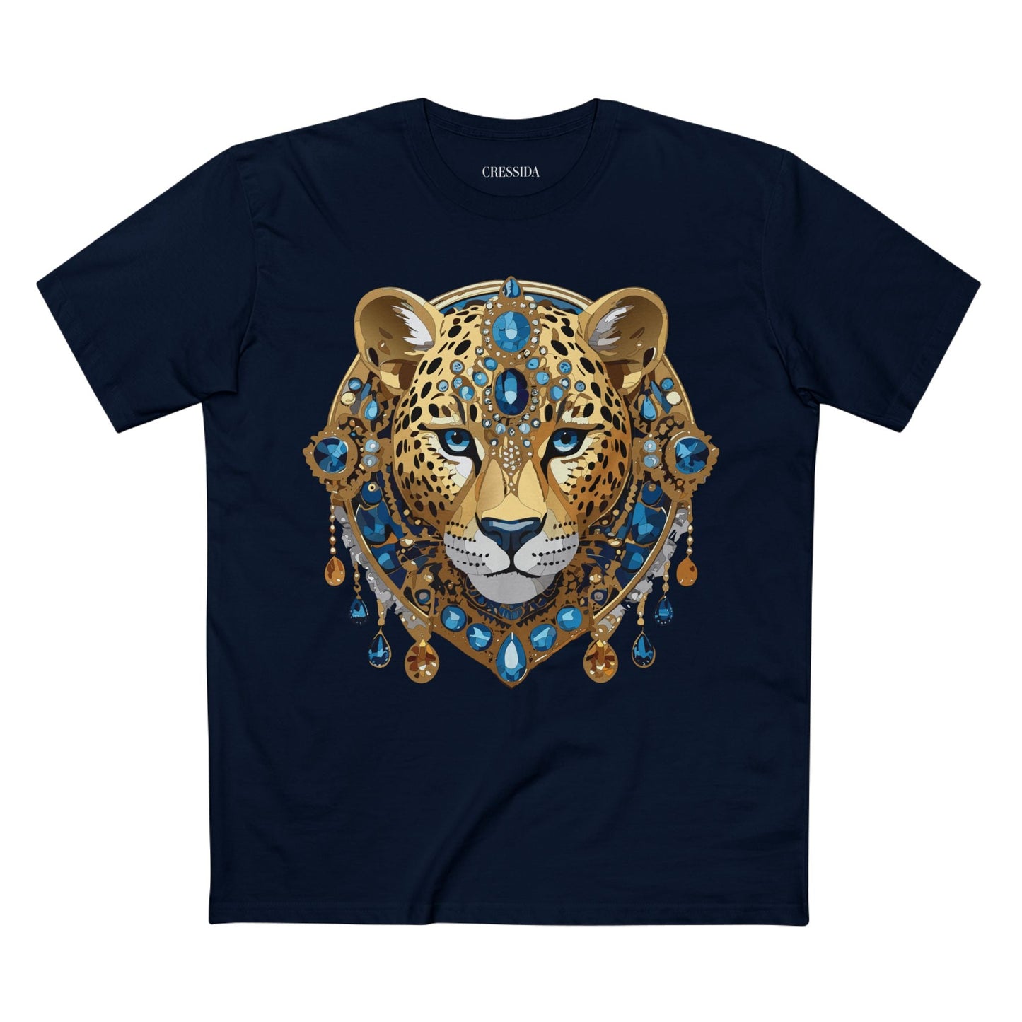 Cheetah Graphic Unisex 100 Cotton Tee With Unique Animal Golden Medallion Art Design 47