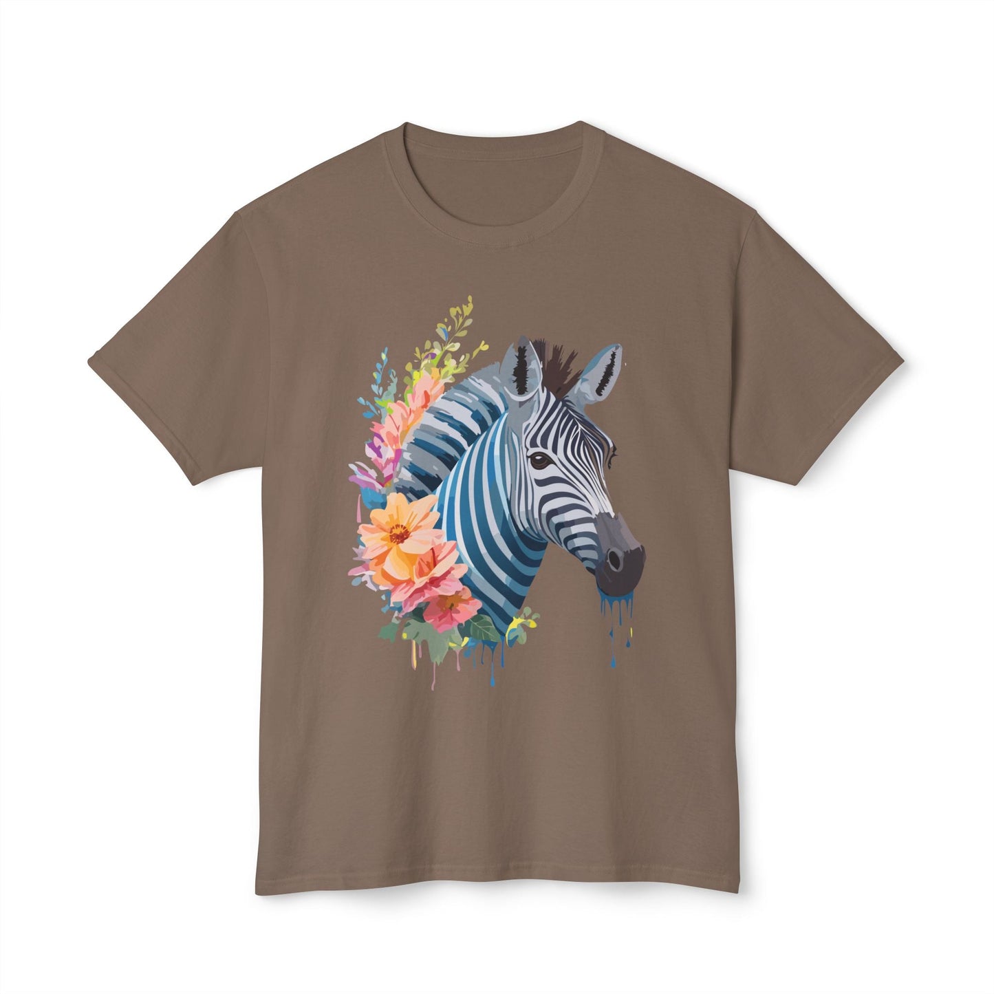 Unisex Zebra Art Print T Shirt 100 Percent Cotton Vintage Floral Design Tee Made In USA