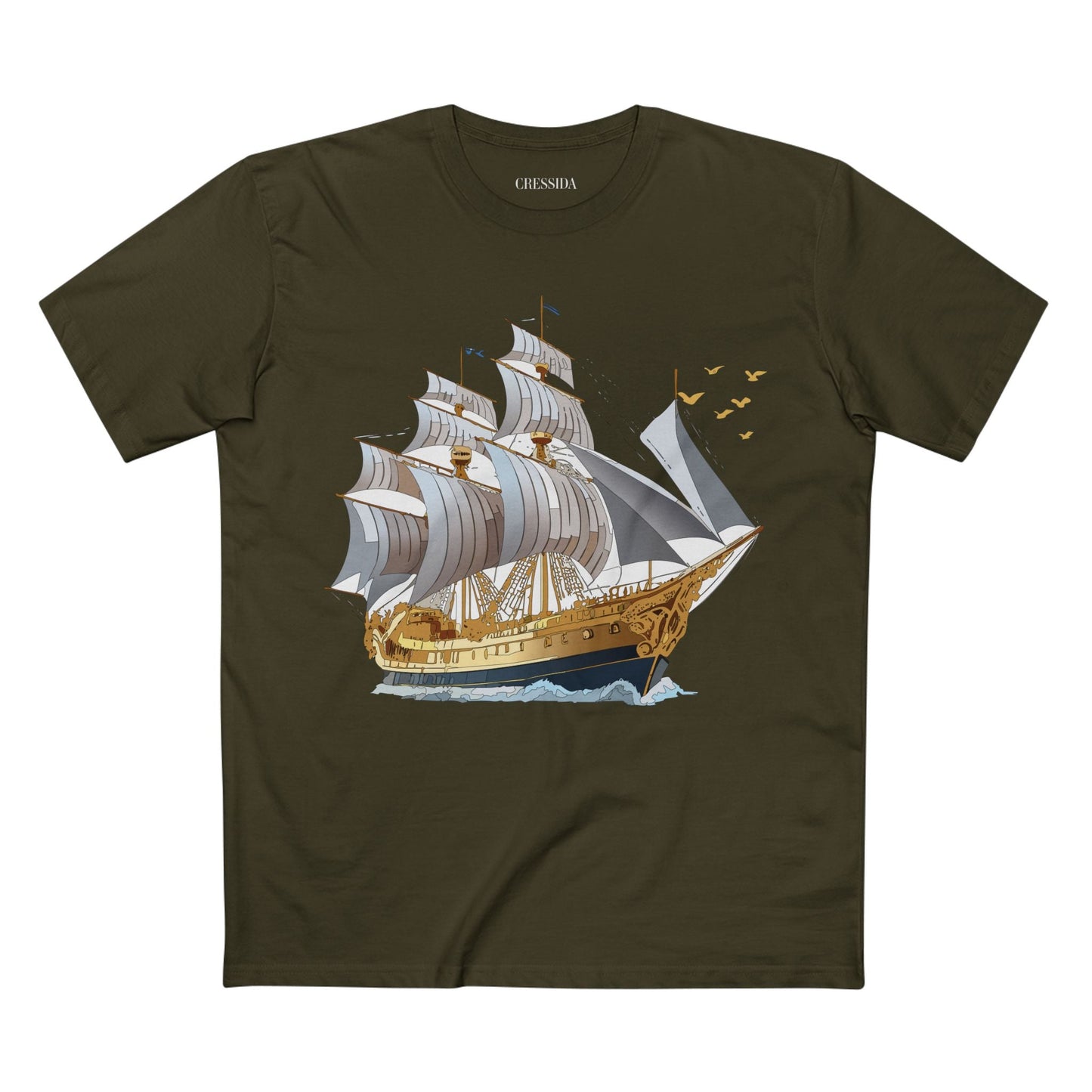 Ship Graphic Unisex 100 Cotton T-Shirt with Gold Frigate Art Design 14