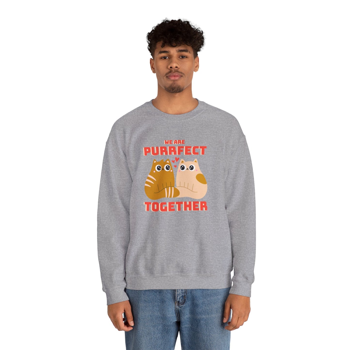 Cat Heart Sweatshirt Unisex 50/50 Cotton-Poly Blend Valentine Gift For Cat Lovers