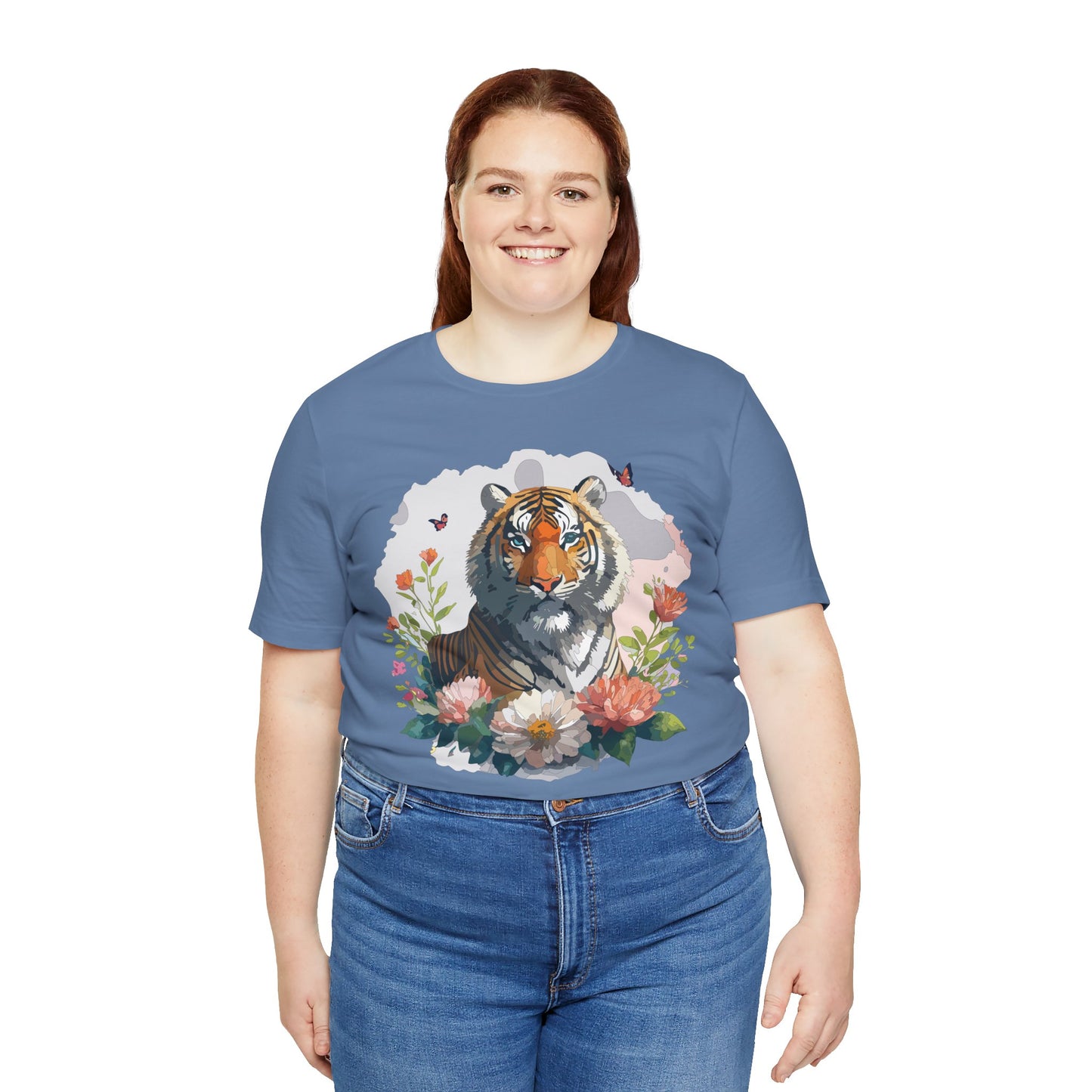 Floral Tiger Graphic Tee, Animal Shirt, Tiger Shirt, Flower Top, T-Shirt with Animal, Art Design