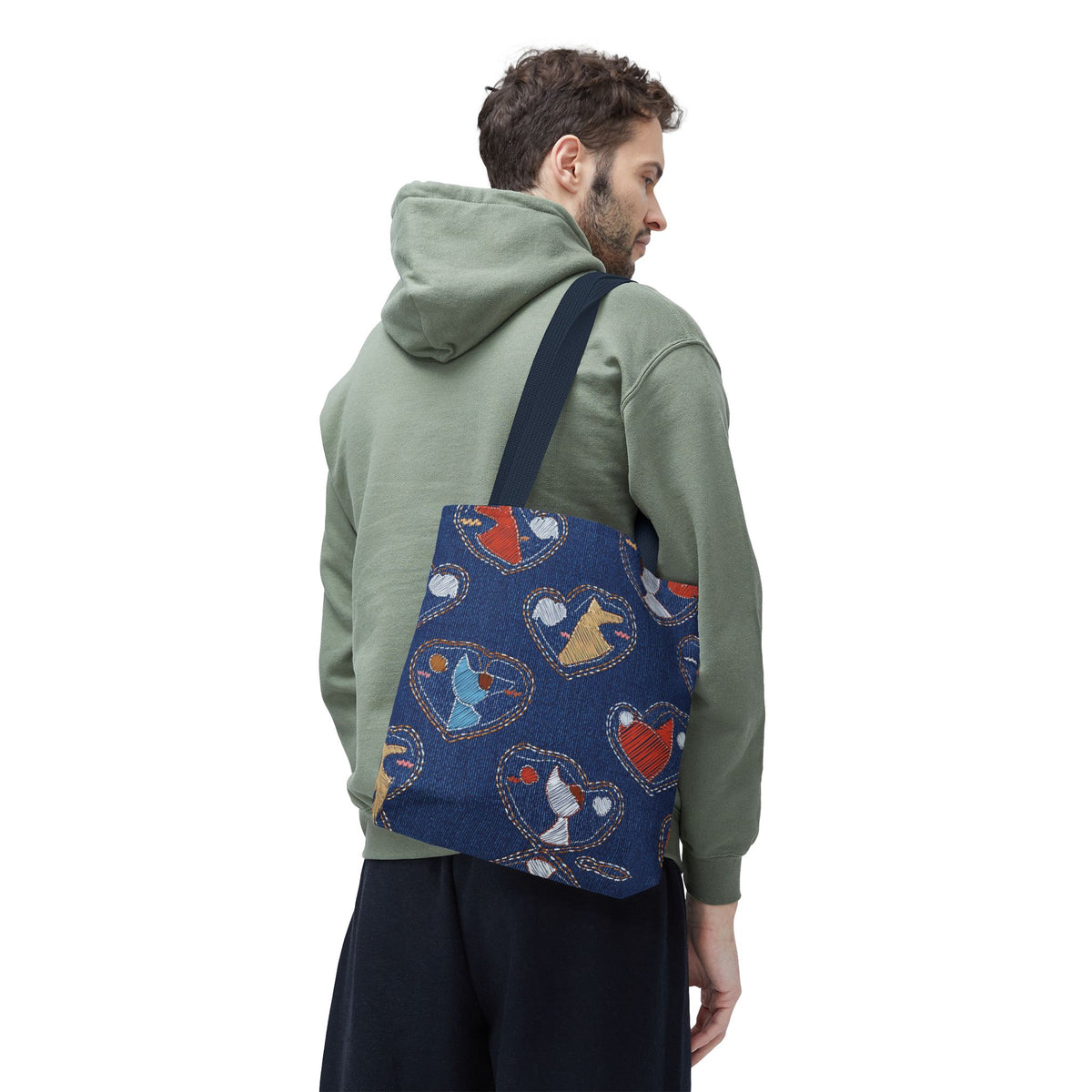 Love Day Graphic Design Denim Fabric Imitation Print Unisex Canvas Bag POLY 3 Sizes Tote Bag 201-12