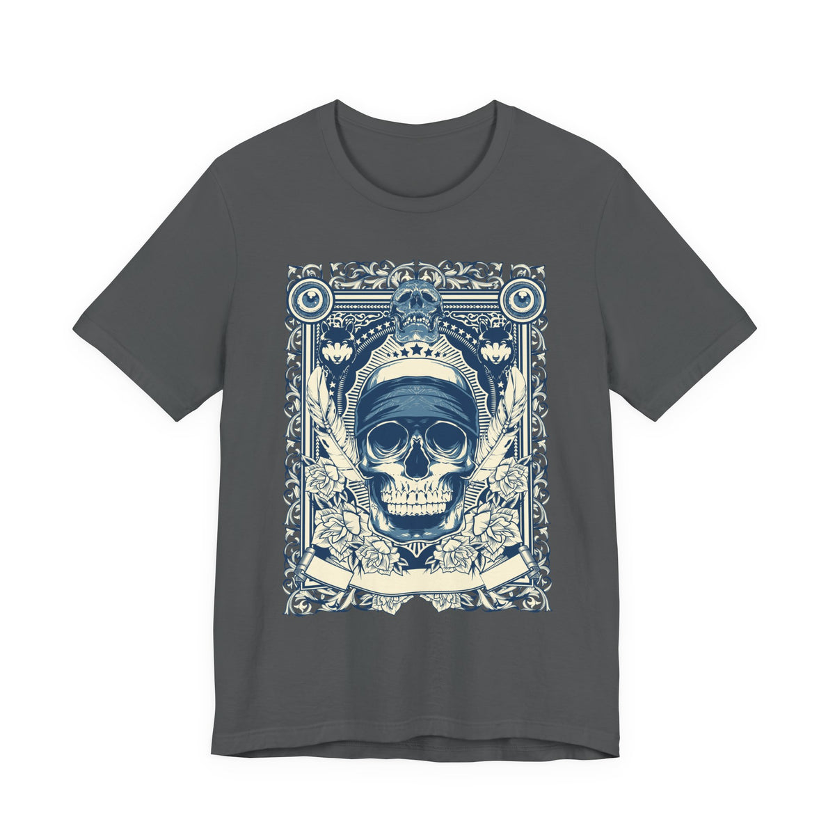 Skull Crown Graphic Tee Vintage Ornate Skull Illustration Rock Band T-Shirt