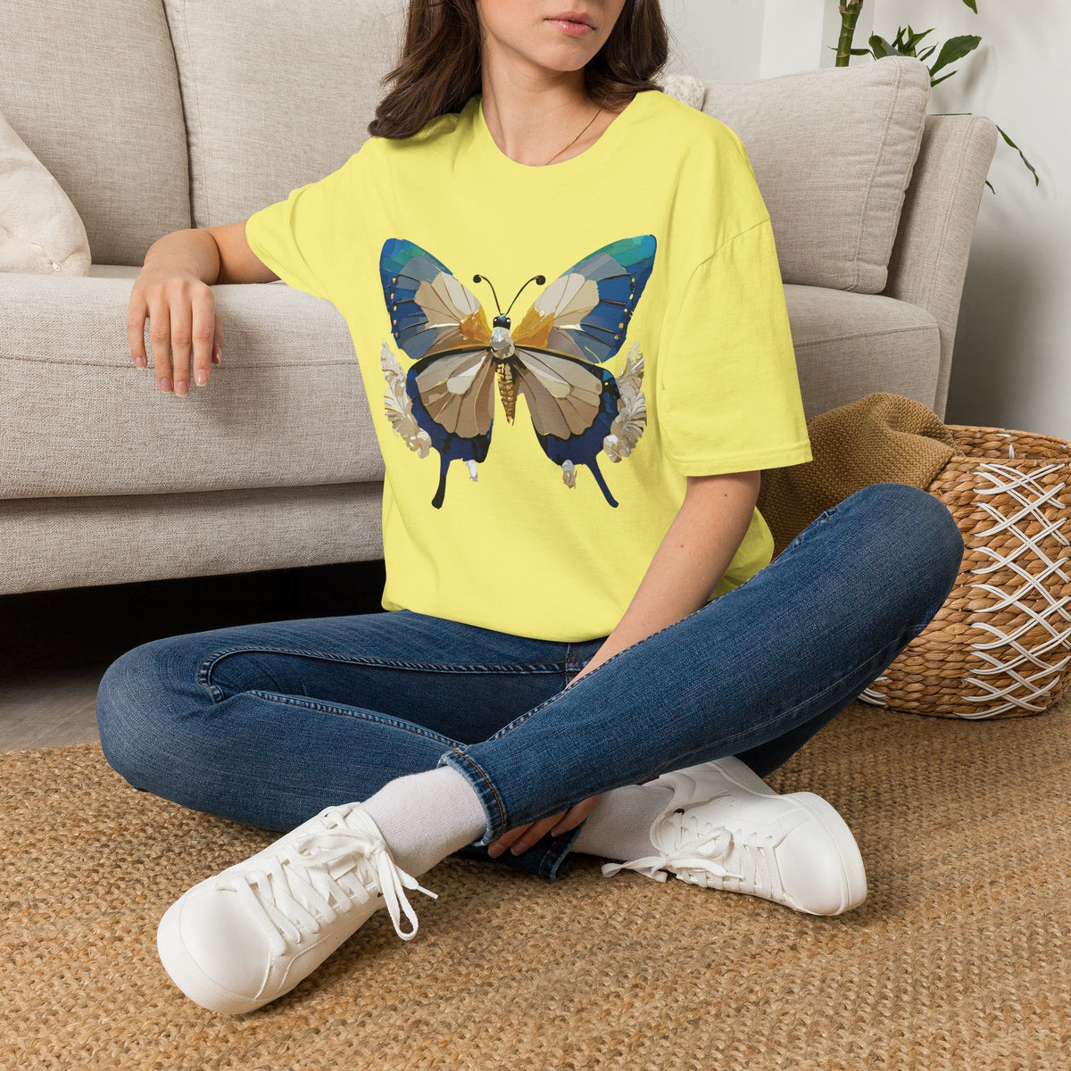 Butterfly Graphic T-Shirt — Earth Tone Floral Wing Design Graphic Tee Unisex 100 Cotton Gildan T-Shirt