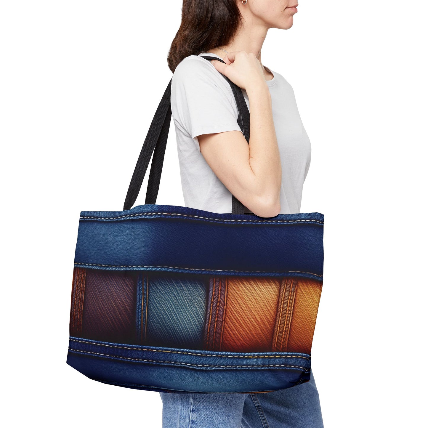 Denim Print Weekender Bag High-Quality 100% Spun Polyester 24x13 Canvas Bag 8