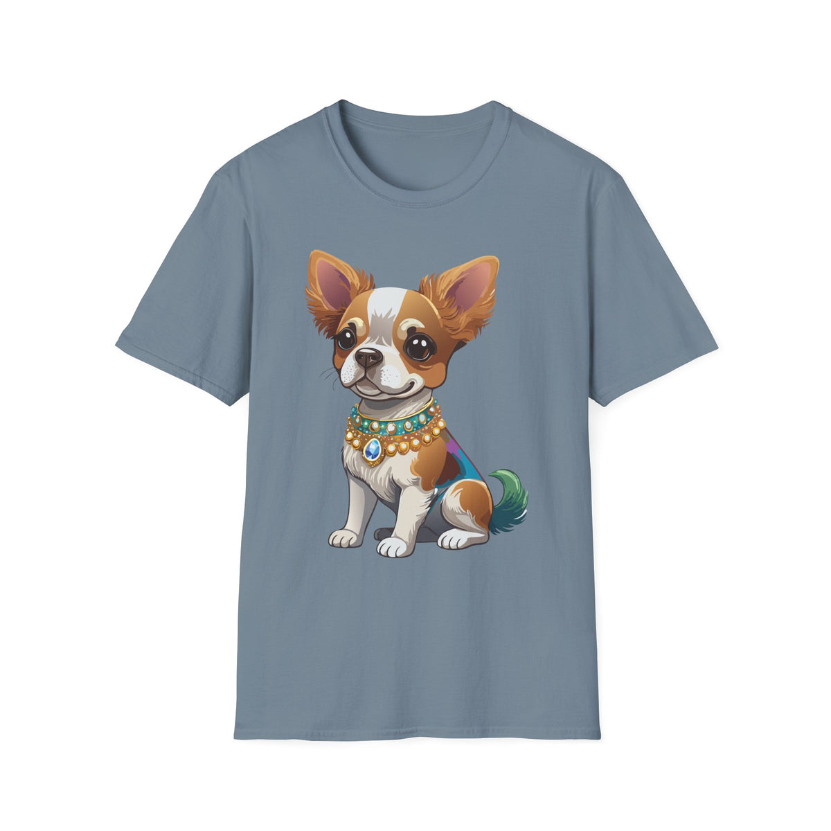 Chihuahua Pup Graphic T-Shirt — Cute Jewel-Collared Dog Graphic Design Unisex 100 Cotton Gildan T-Shirt