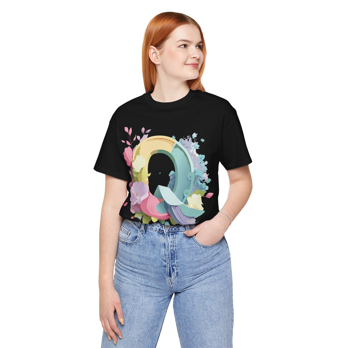 Letter Q Graphic Unisex Cotton Bella+Canvas Tee with Art Letter Design