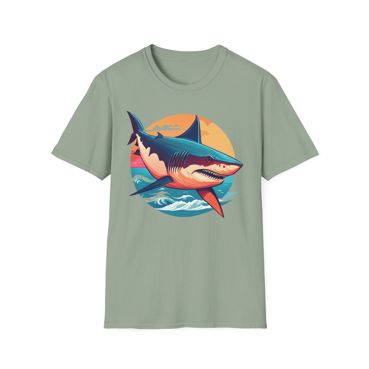 Retro Shark Sunset T-Shirt | Ocean Waves | Coastal Beach Tee