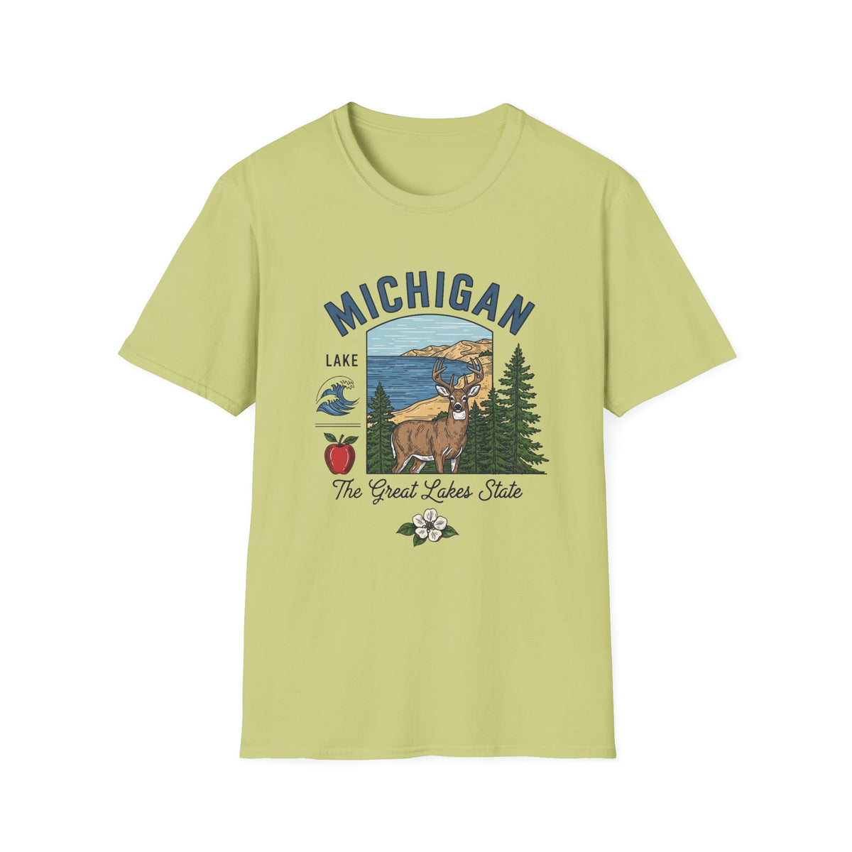 Michigan Graphic T-Shirt — The Great Lakes State Deer Lake Travel Tourist Graphic Design Unisex 100 Cotton Gildan T-Shirt