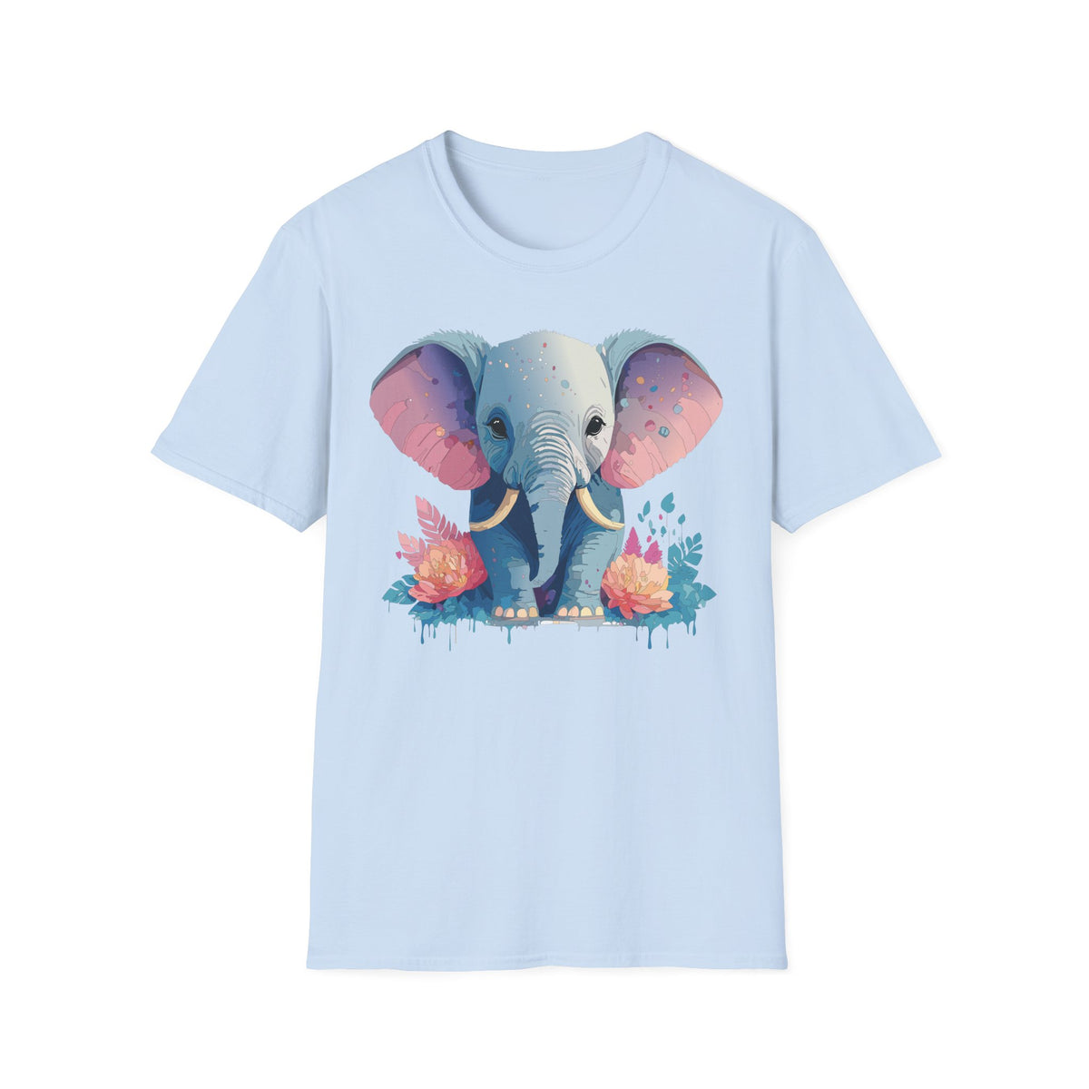 Colorful Baby Elephant Illustration T-Shirt | Cute Watercolor Animal Tee