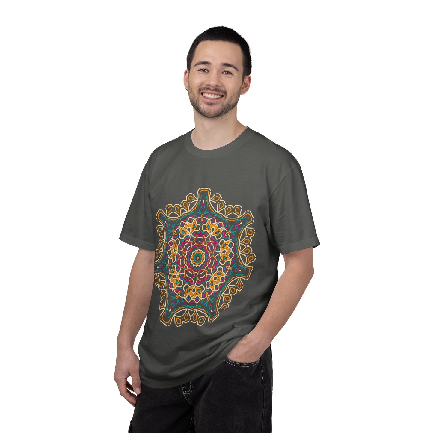 Unisex Garment Dyed Cotton T-Shirt with Mandala Graphic Design